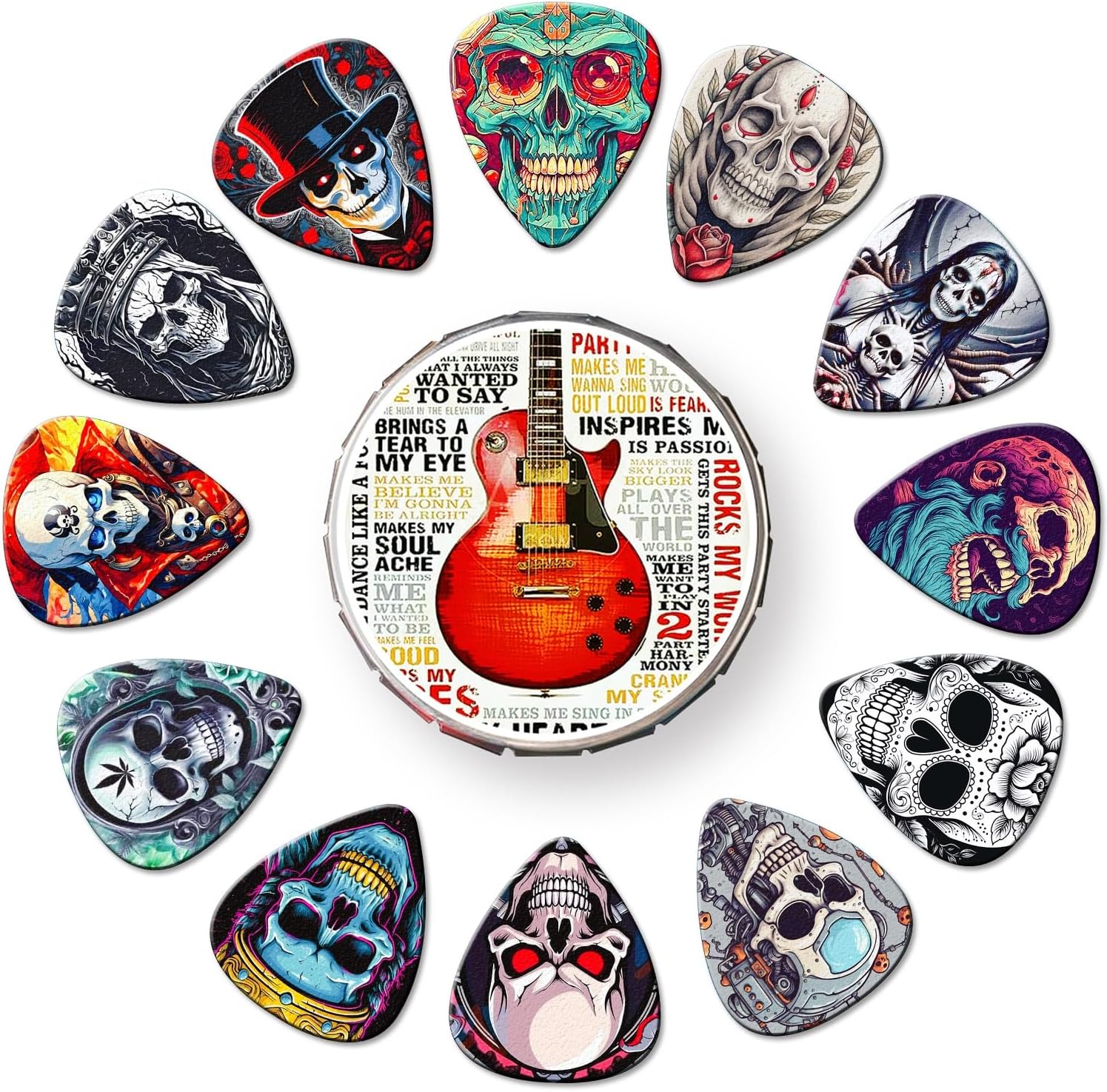 24 Pcs Guitar Picks, 4 Thickness Skull Guitar Pick Thin, Medium, Heavy Guitar Pics,Picks Guitars 0.46 0.71 0.96 1.20mm,Guitar Picks for Acoustic Guitars Electric Bass (Mix-8)