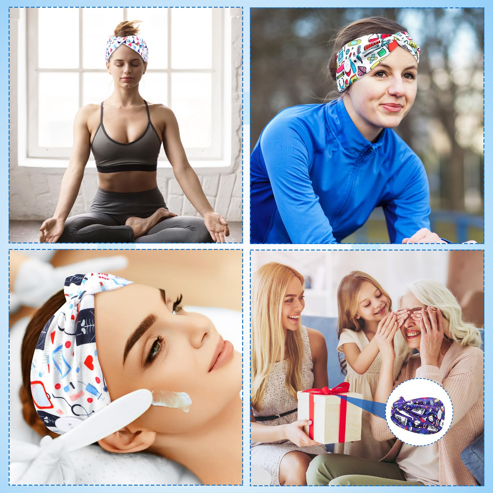 Extra Wide Turban Headbands 6 Pack - Non Slip Knotted Nurse Head Bands Olbye Wide Headbands: 6 Pack Women main image 4