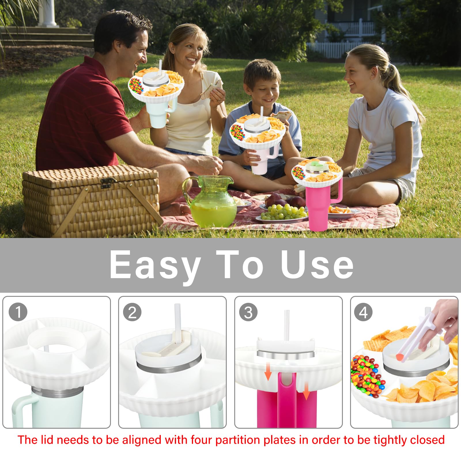 Kit Accessori In Silicone Per Tazza Stanley | Vassoio Snack Con Coperchio 4 Scomparti | Stivale E Copertura Cannuccia | Adatto Per Tazze Da 1L/2L