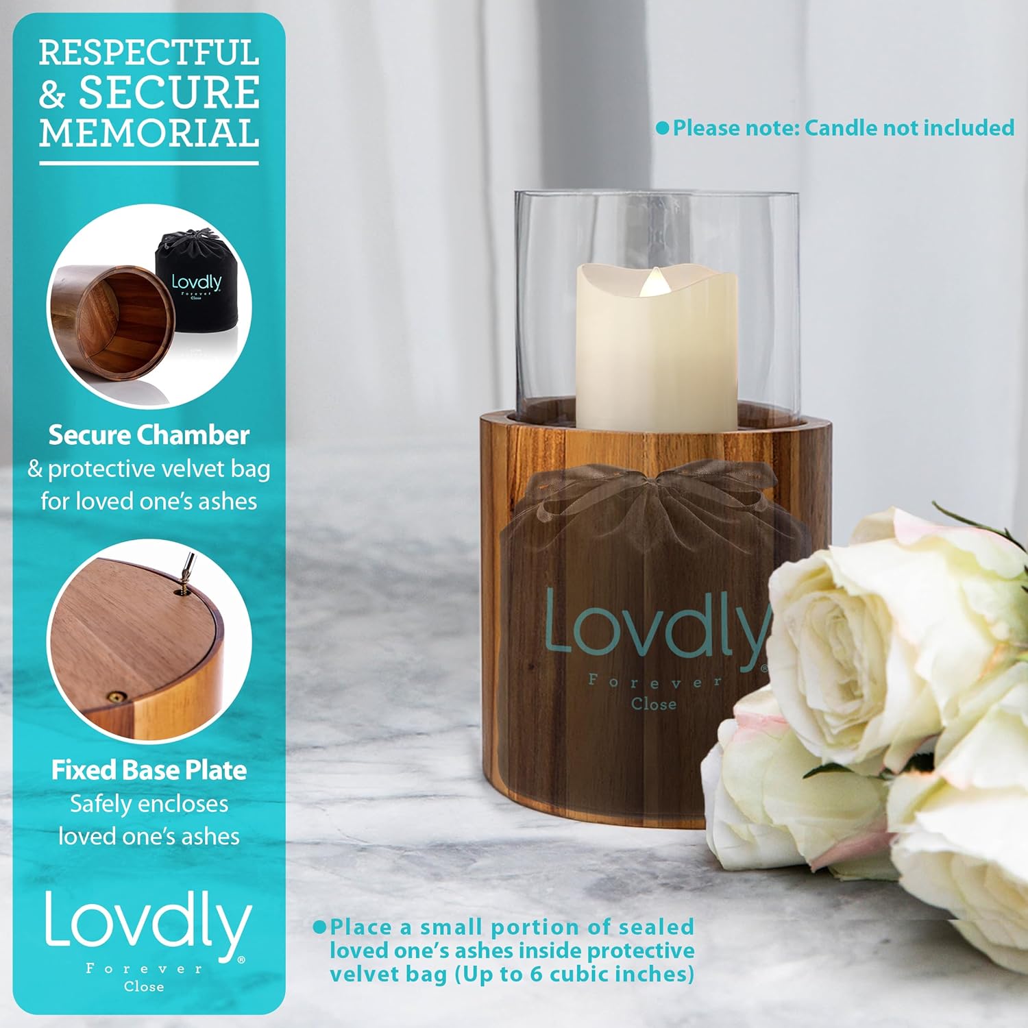 Cremation Urn for Human Ashes | Keepsake Urns for Adult & Pet Ashes | Decorative Urn Made from Premium Wooden Base with Glass Top. Candles Not Included (Wood, Small Acacia) - Image 5