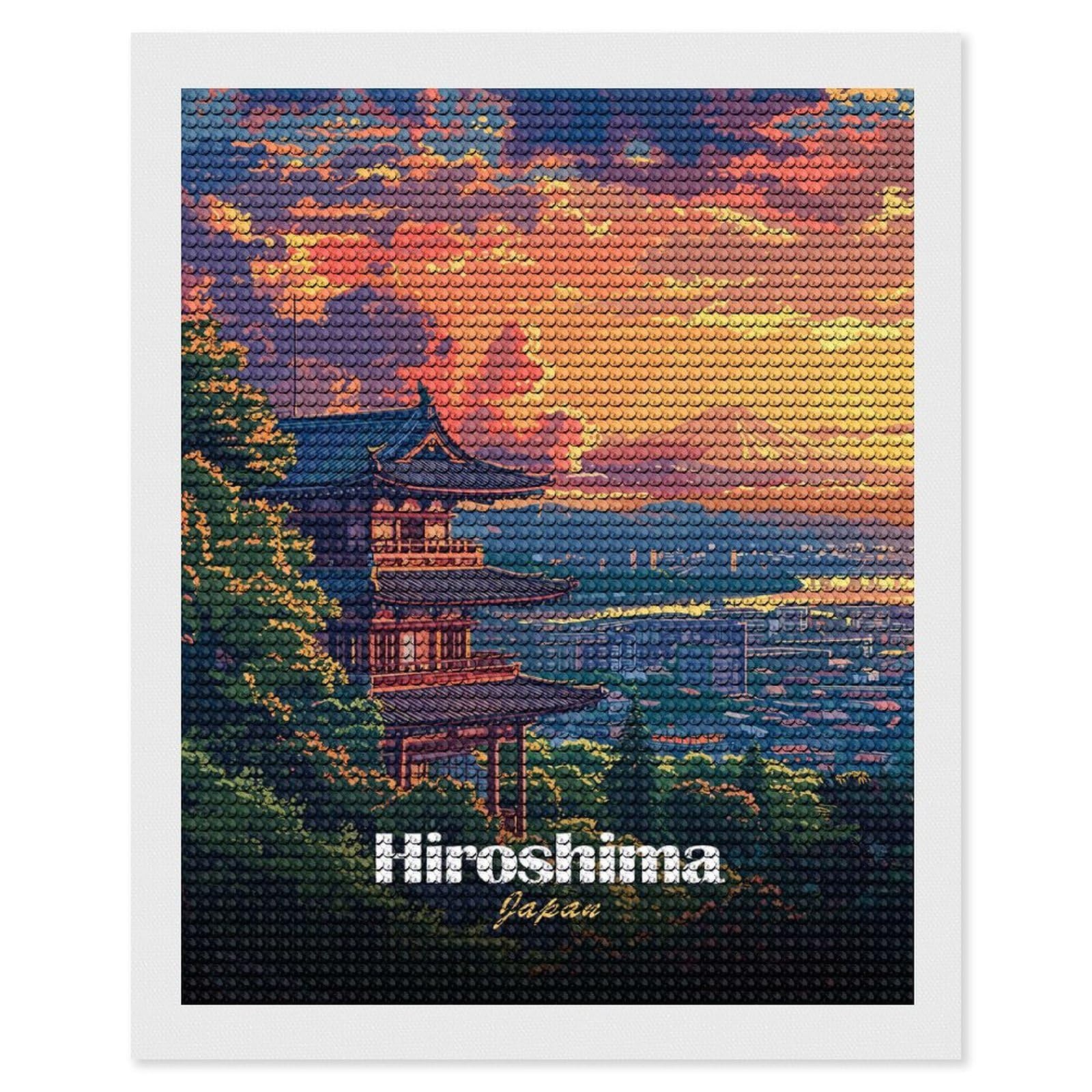 Junmoney Hiroshima Japan Landscape Art Diamond Painting Canvas Kit 16"x20", Adhesive Canvas, Living Room Decor, Farmhouse Decor, Winter Craft