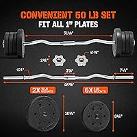Vista 3 de Yes4All Standard Straight Barbell 60" & EZ Curl Bar 47", Capacity 200 to 480 LB, Weight Bar 1" to 2" Diameter - Star Lock Collars, Rubber Ring