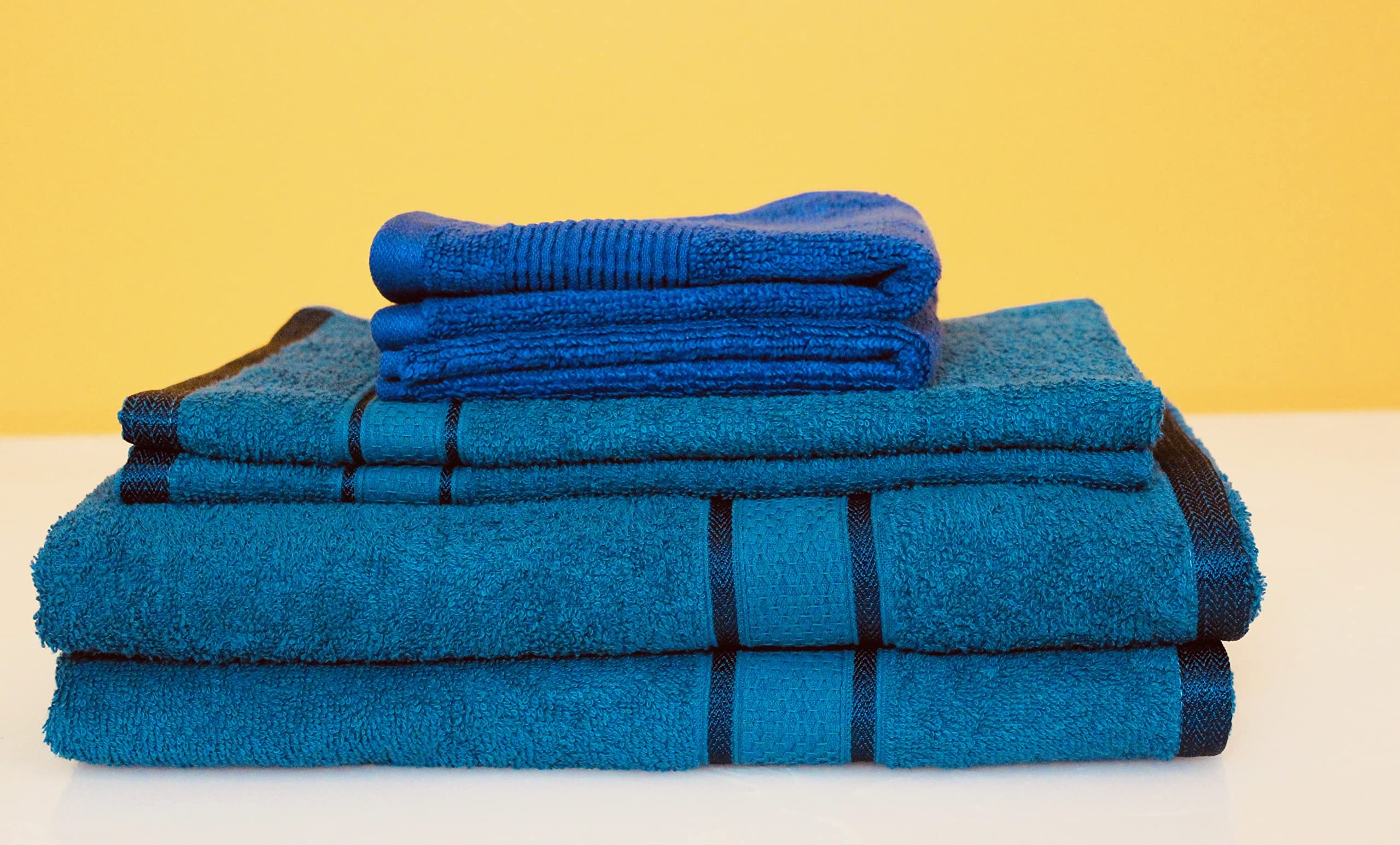 Frestol Cotton 2 Bath Towels 2 Hand Towels 2 face Towels (Cyan)