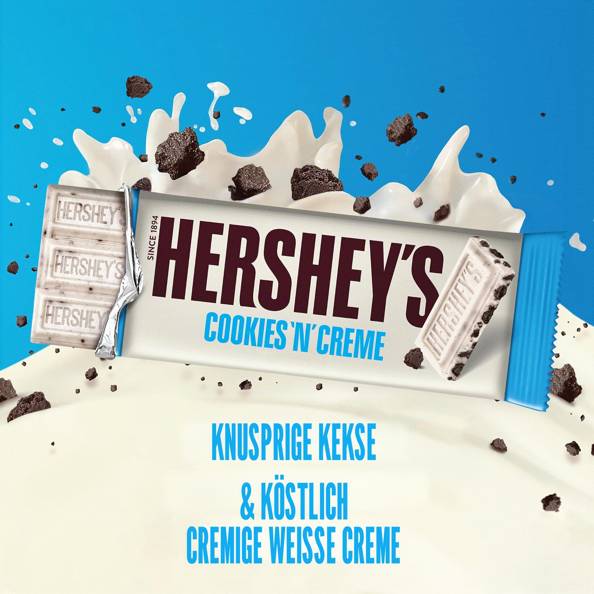 Hershey's Cookies 'n' Creme 24x90g – Weiße Schokolade mit knusprigen Keksstückchen, zartschmelzende Schokoladentafeln im Vorteilspack, ideal zum Snacken & Teilen