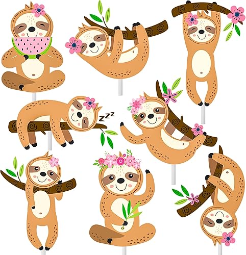 Miniatura 2 de 24 decoraciones de perezoso para cupcakes, suministros de fiesta de cumpleaños de perezosos, decoraciones de fiesta de perezosos para niños y niñas,