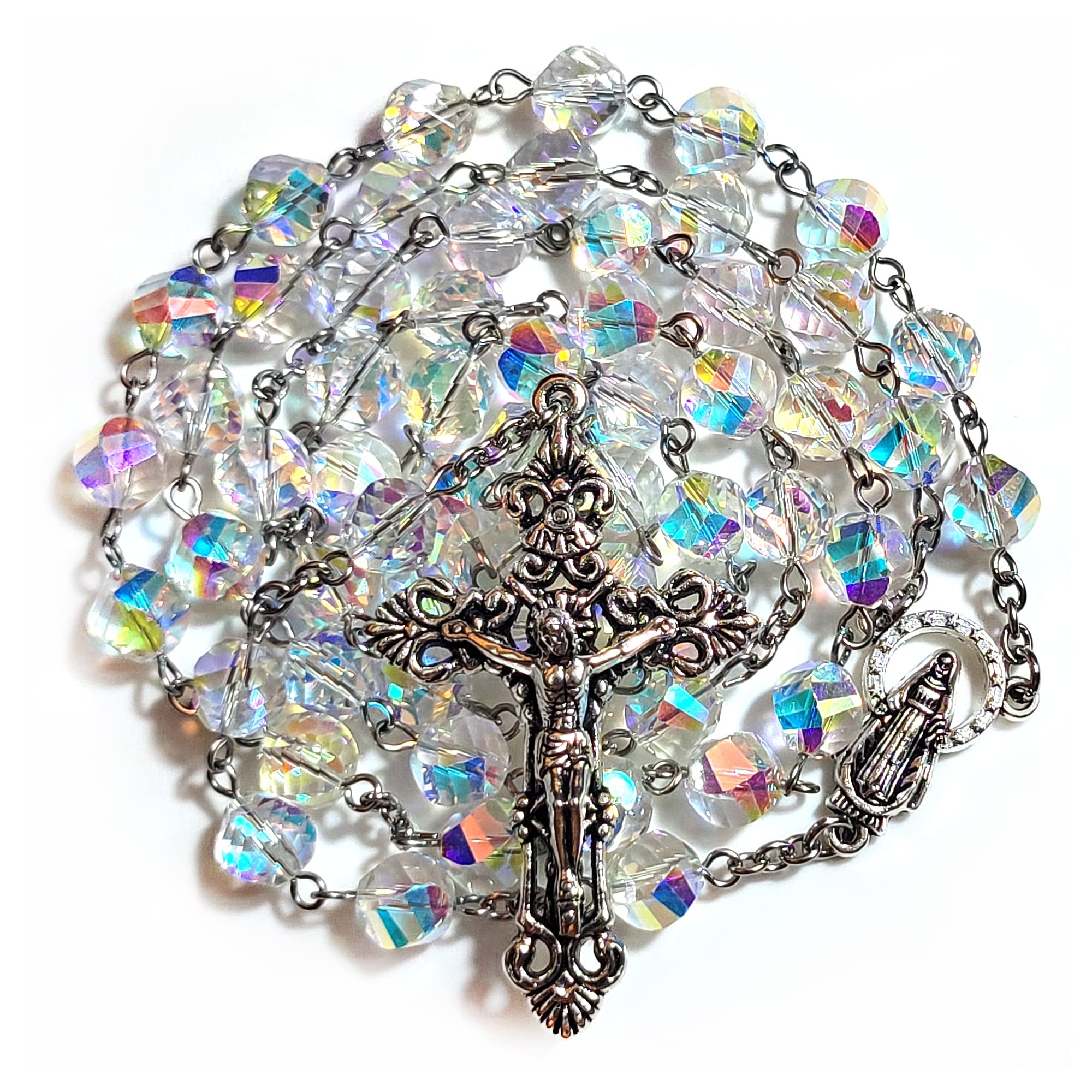 GeekTenet Rosary Beads Chaplet Rotary cutting Highly refractive Rhombus Artificial Crystal Glass Rosery Cross Catholic gifts