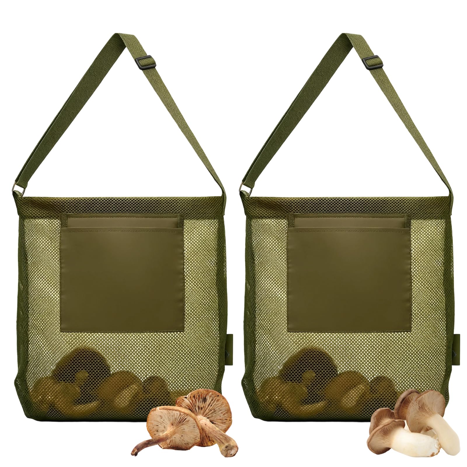 2 Pack, Foraging Bag, 40x35 cm, Mushroom Basket with Breathable Mesh, Foraging Bag for Mushroom Hunting, Forest School Equipment, Durable Foraging Basket for Outdoor Activities