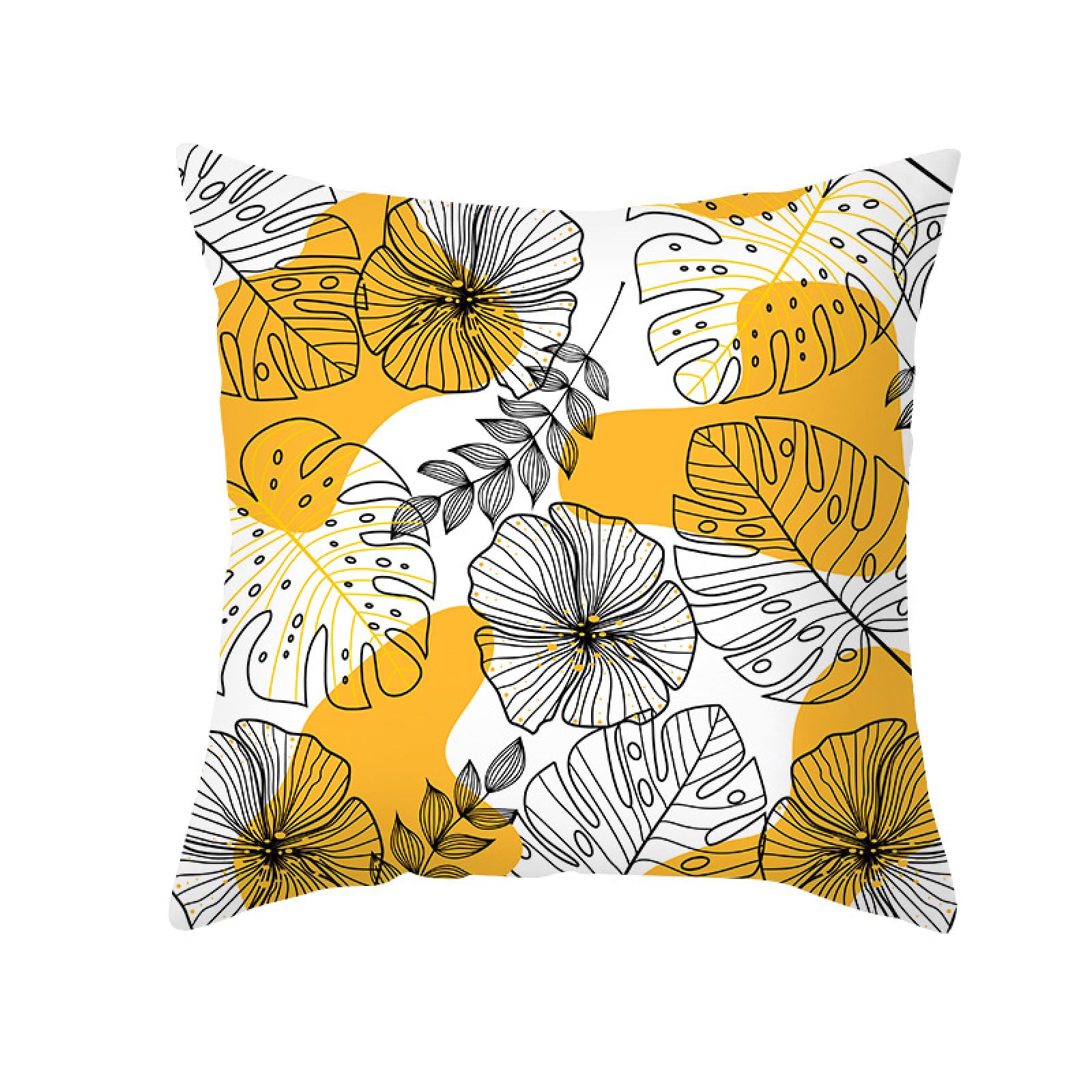 Cushion Covers Yellow Abstract Leaves Pillow Cases Soft Linen Cushions with Covers Included Washable Sofa Cushions with Invisible Zip Pillowcase Breathable Pillow Cover 60x60 Cushion Cover 1 Pack