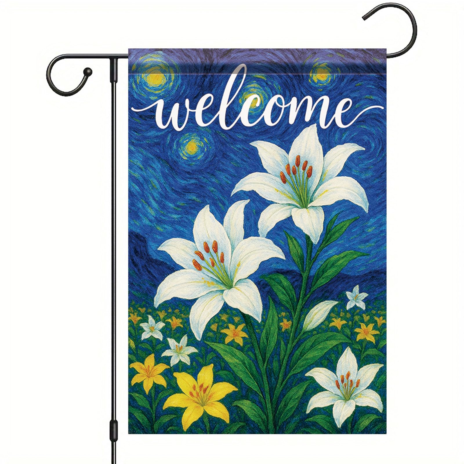 Gartenflagge „Van Gogh Sternenhimmel“ Mit Rose – 30x45 Cm, Doppelseitig Für Frühling & Sommer