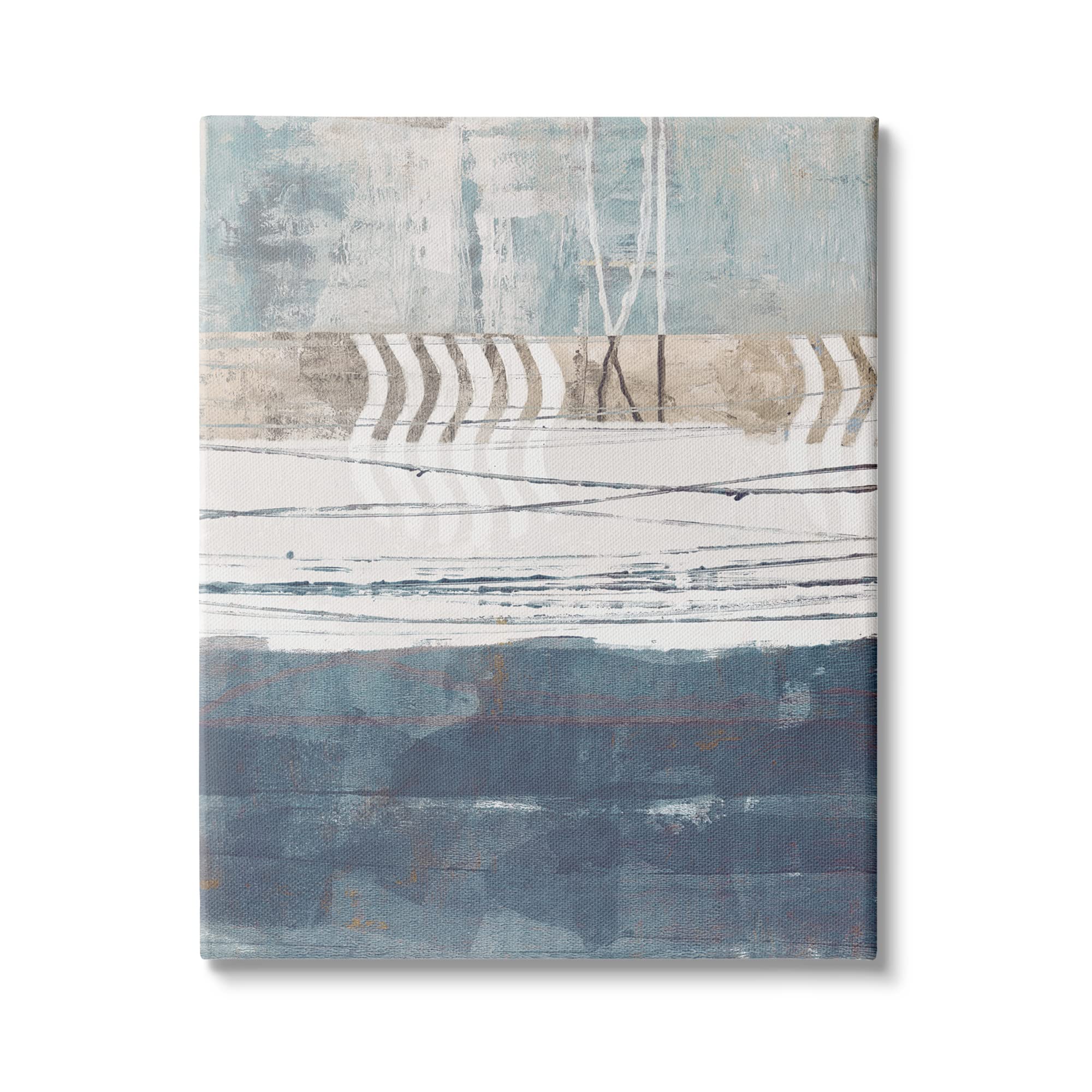 Stupell IndustriesNautical Abstract Painting Waved Lines Neutral Horizon Canvas Wall Art, 36 x 48, Blue