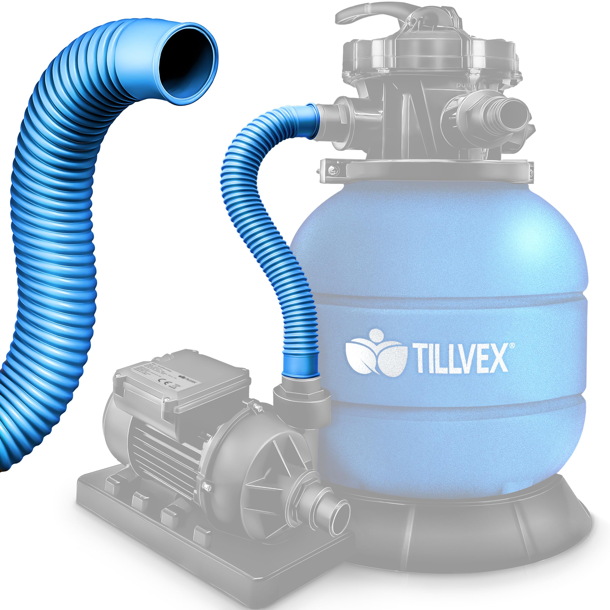 tillvex Druckschlauch für Sandfilteranlagen 78cm / 38mm | Saug-Druckschlauch Poolpumpe | Poolschlauch Anschlussschlauch Filteranlage 1 1/2 Zoll | Pool Pumpenschlauch (Blau)