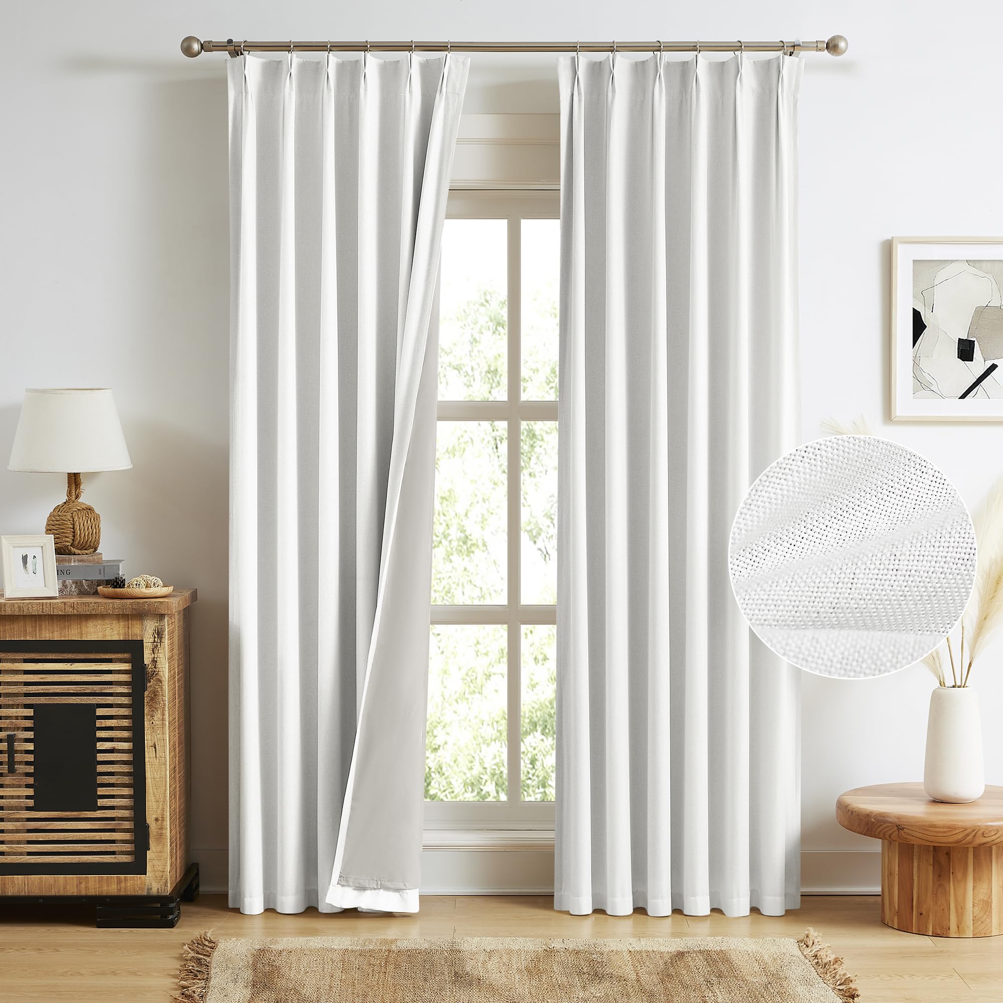 MAIHER Full Blackout Extra Long Curtain 132 Inches Long Pinch Pleat Back Tab Linen Curtains 11ft Length Double Pleated Drapes for 2 Story Living Room,