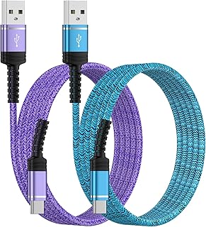 USB to USB C 케이블 60W 고속 충전 [2팩 1.8m(6피트), CarPlay용 USB A to USB C 케이블, 내구성 있는 브레이드 USB 타입 C 아이폰 충전기 USBC 코드 아이폰 17/16/15/프로 맥스/플러스, 삼성 갤럭시 S23 및 기타용