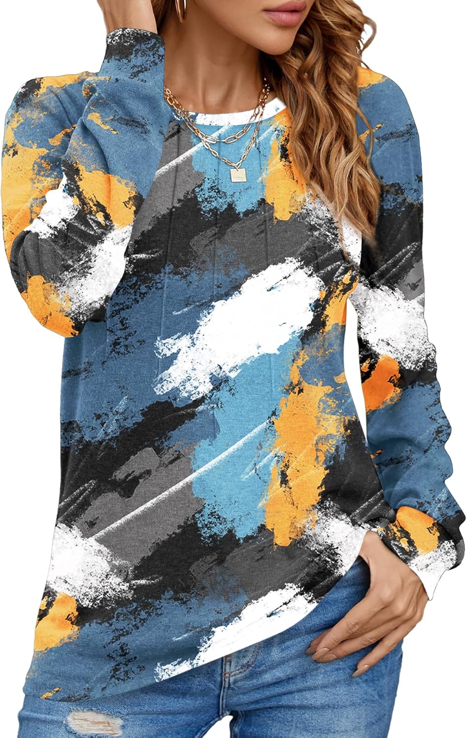 YSYOKOW Women Long Sleeve Shirts Casual Tops Dressy Blouses Fashion Pleated Tunic