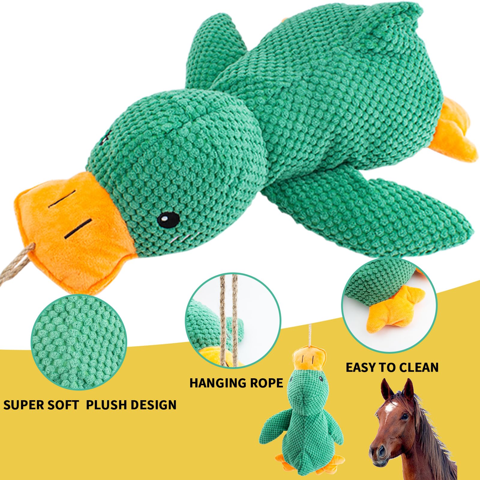 Pato de peluche chirriante, juguete interactivo para caballos, pelota de juguete interactiva para caballos, juguete de peluche para mantenerlos ocupados