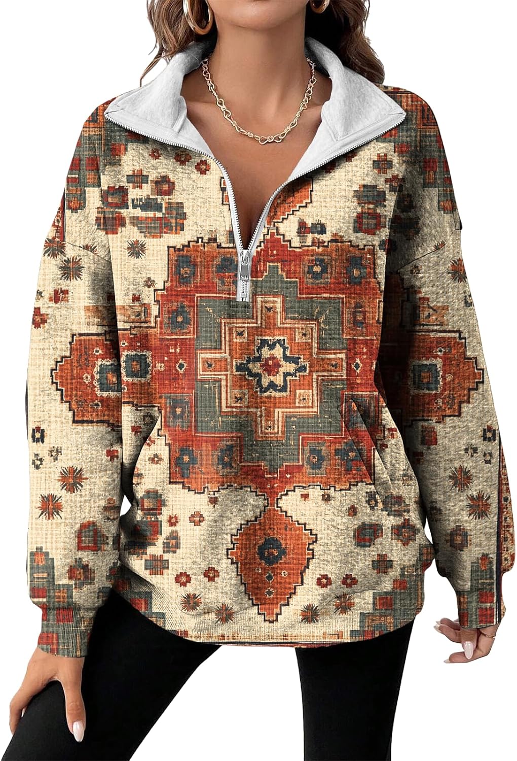 domirica Womens Half Zip Pullover Fashion Novelty Pullover Loose Long-Sleeve Sweatshirts Comfy Fashion Street Wear