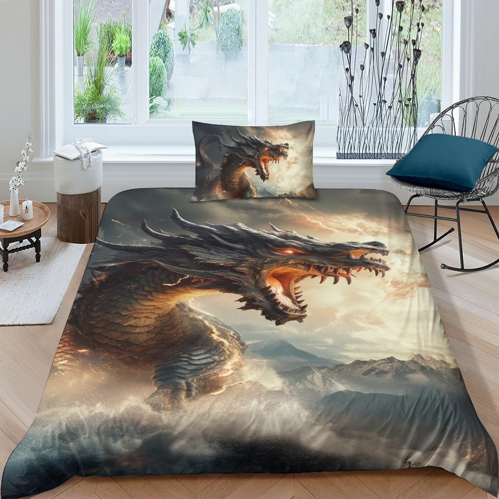 Parure de lit dragon chinois en microfibre douce et infroissable