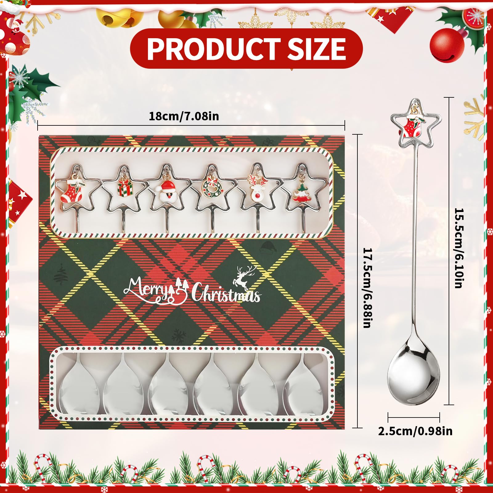 Accessori Natale Set Di Cucchiaini Natalizi,6 Pezzi Posate Da Caffè In Acciaio Inox,Natalizio Cucchiaino Da Dessert Con Confezione Regalo,con Pendenti Natalizi,per Feste Di Natale Regalo(Dorato Regali Natalizi