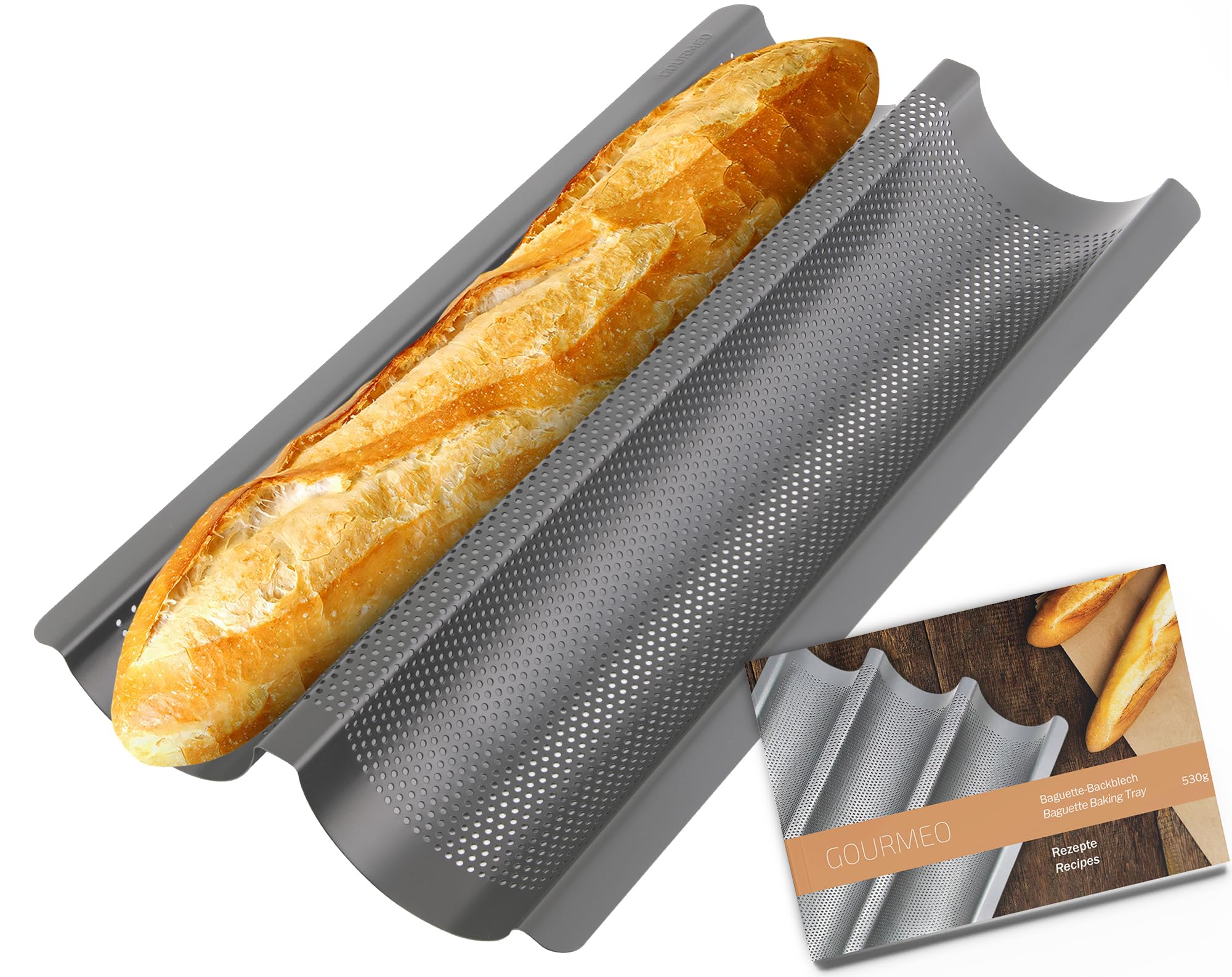 GOURMEO Moule à Baguette Anti-adhésif Perforé - Plaque Cuisson 3 Baguettes 38,5x28,5 Cm