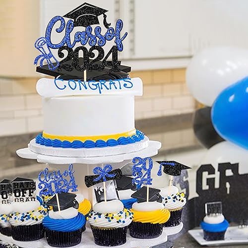 Miniatura 115 de 30 piezas 2024 de graduación 2024 decoración para cupcakes de doble cara clase de 2024, diploma 2024, felicitaciones graduadas, decoraciones