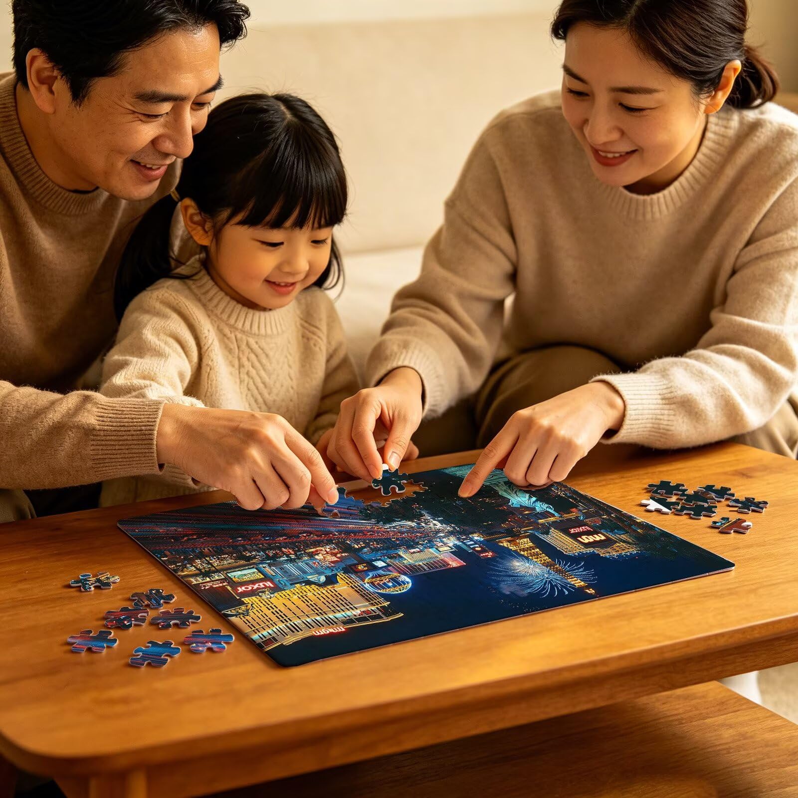 Puzzle 1000 elementów, puzzle 1000 elementów dla dorosłych, trudne puzzle, druk w wysokiej rozdzielczości i jasne kolory, drewniane puzzle nocny widok miasto z wykwintnym pudełkiem do pakowania W3H
