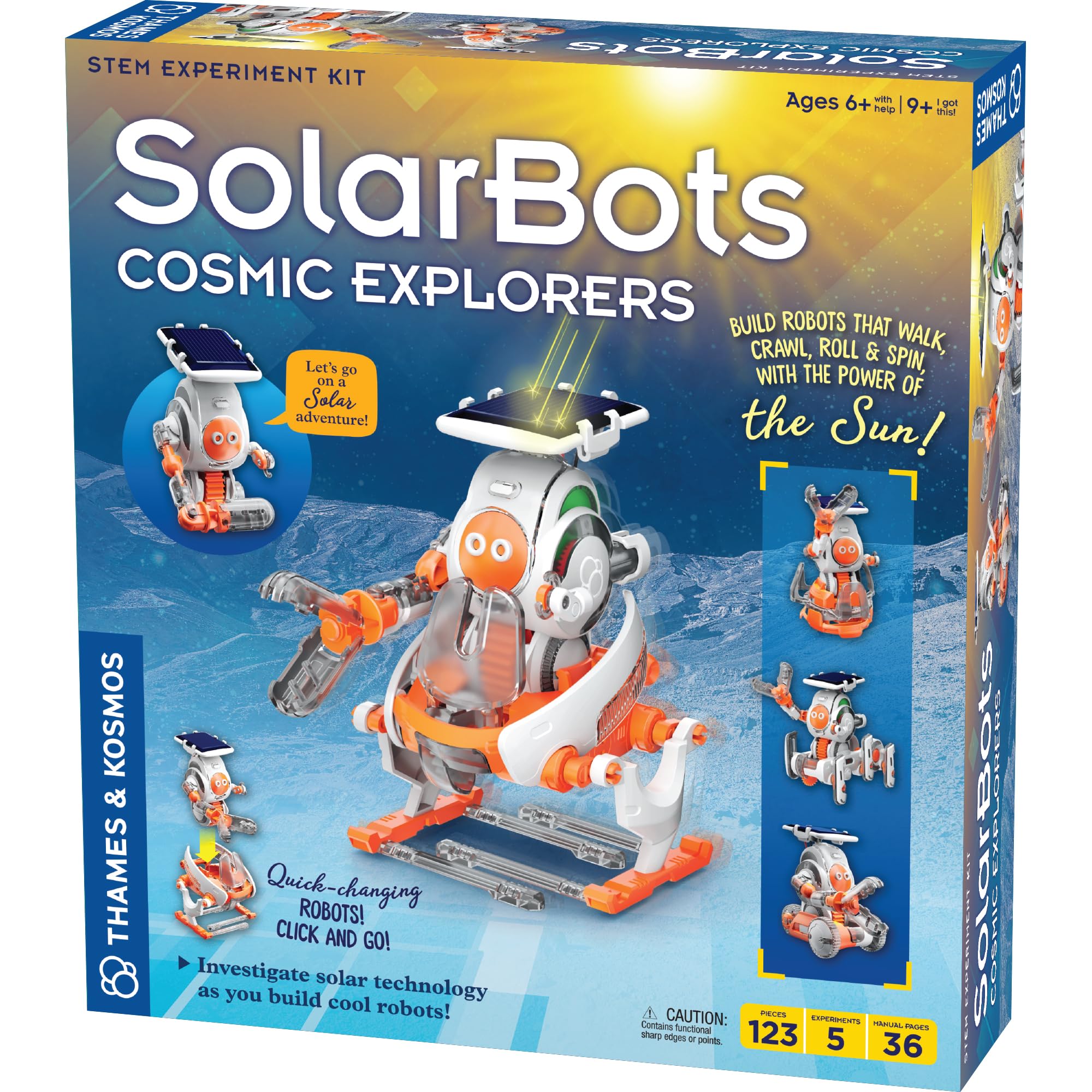 Thames & Kosmos SolarBots: Cosmic Explorers STEM Experiment Kit | Build 5 Solar-Powered Robots That Walk, Crawl, Spin & Roll, No Batteries Required, Solar Panel Included, Explore Solar Technology