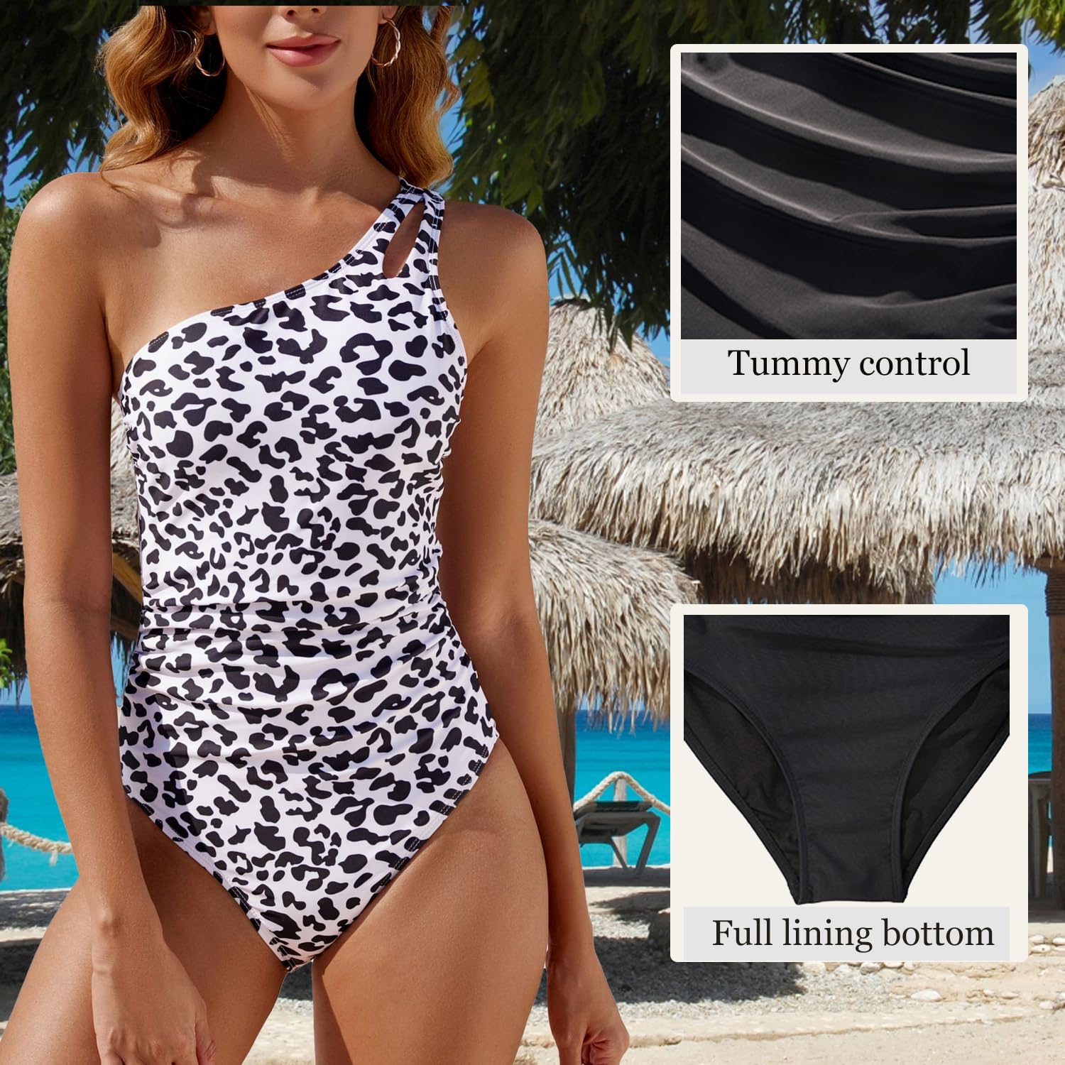 USUN Damski jednoczęściowy strój kąpielowy z dekoltem w szpic, eleganckie stroje kąpielowe z falbanami push-up, strój kąpielowy Monokini Kontrola brzucha vintage seksowny wysoki stan strój kąpielowy z