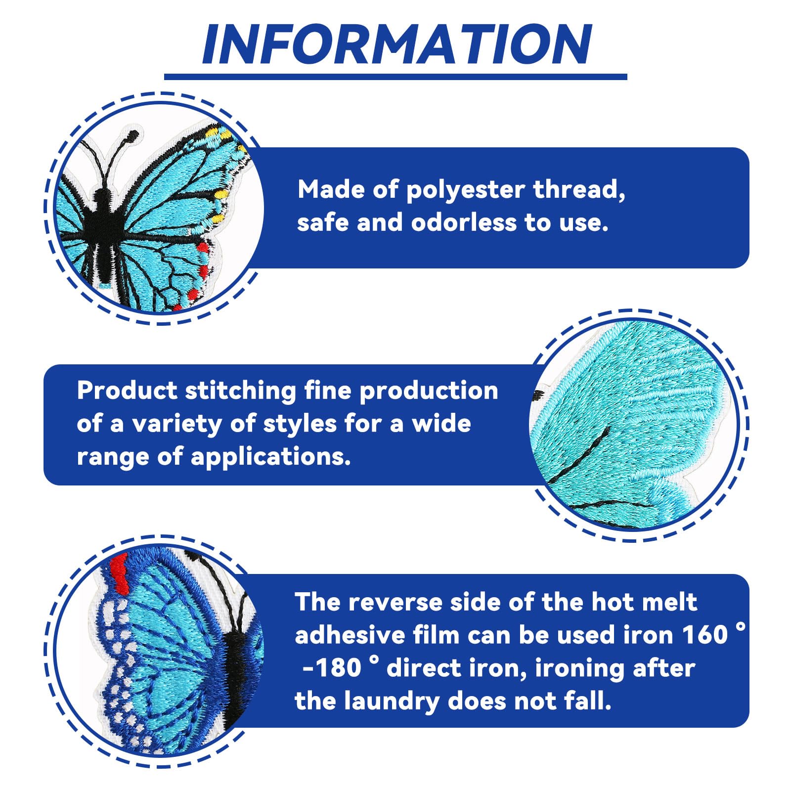 12 Toppe Adesive Farfalle Per Jeans E Zaini | Blu | Decorazione E Riparazione Tessuti - Foto 12