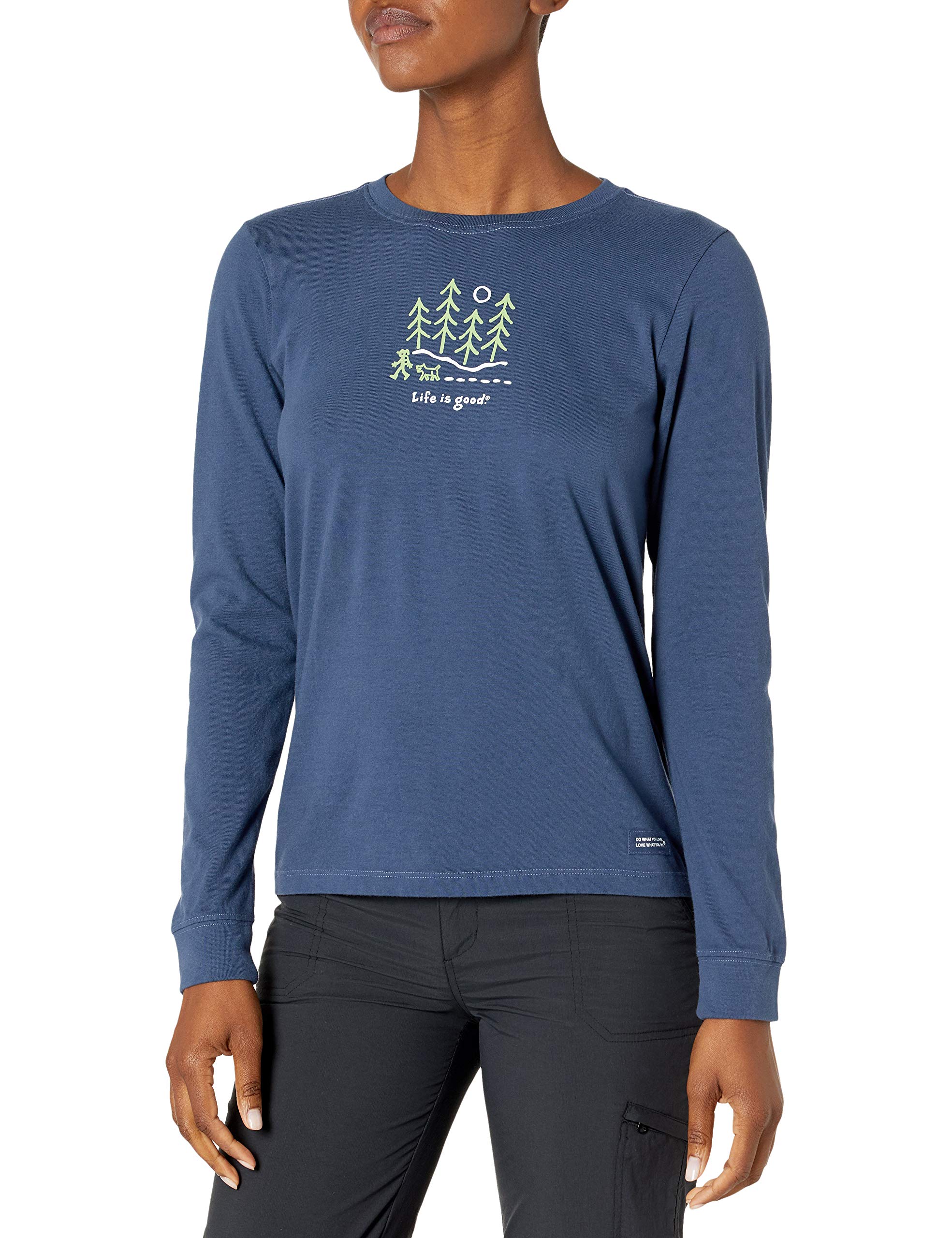 Life Is Good Women's Moonlight Woods Long Sleeve Vintage Crusher Tee, Darkest Blue, Darkest Blue, S