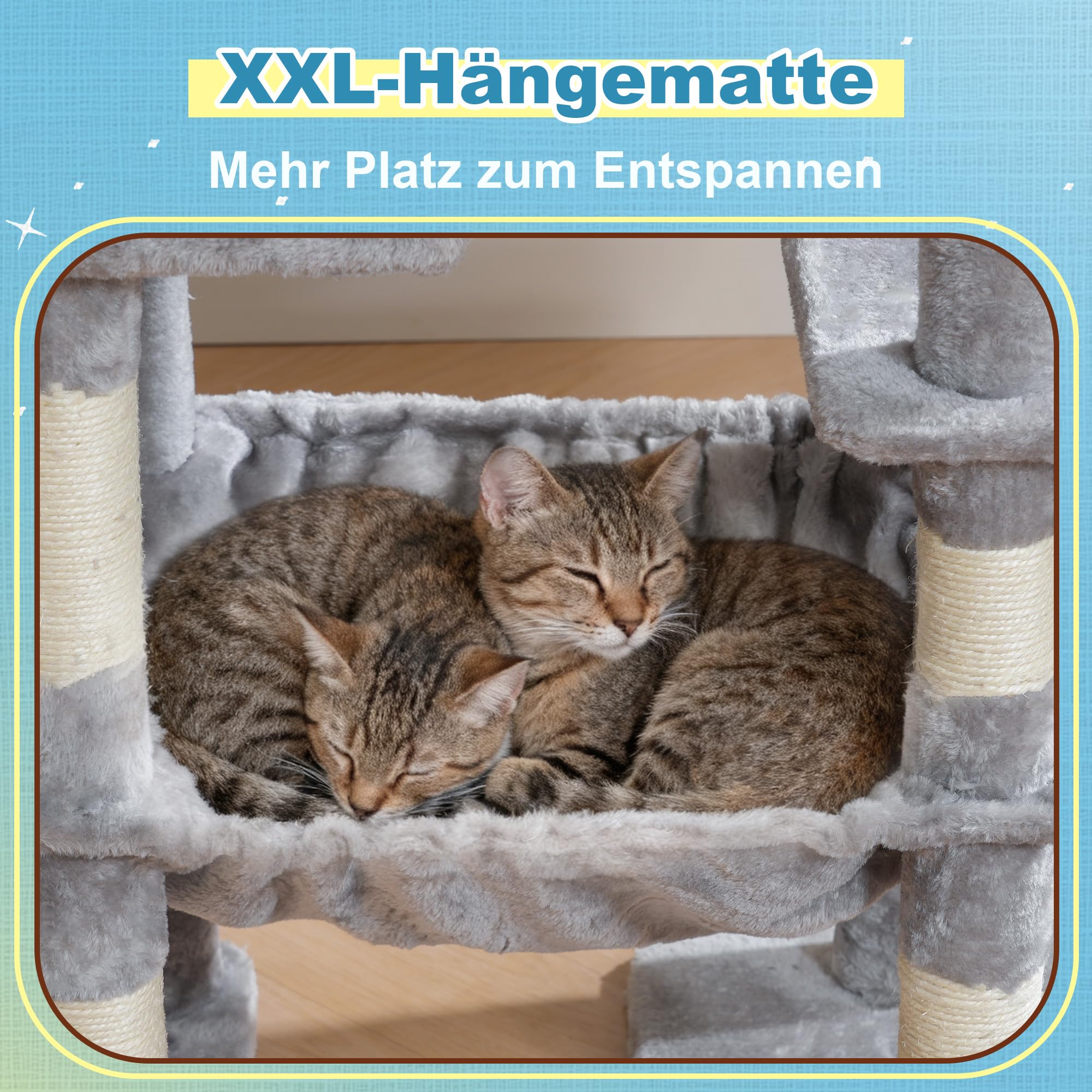 Hey-brother Albero per Gatti, 160 cm Tiragraffi per Gatti, con 3 cucce, amaca grande, piattaforma superiore spaziosa e pannelli in iuta naturale, Arredamento interno per gatti, grigio chiaro MPJ081W