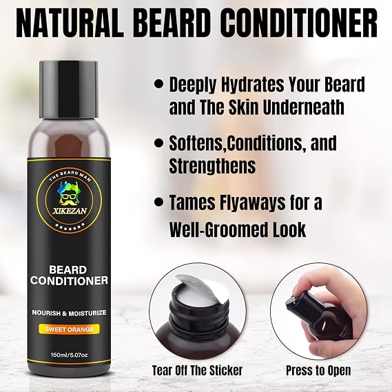 XIKEZAN Beard Wash & Beard Conditioner Natural Softener Set w/Argan & Jojoba Oils Smooths & Strengthens Christmas Stocking Stuffers Father Day Gifts for Men Him Dad Boyfriend Husband