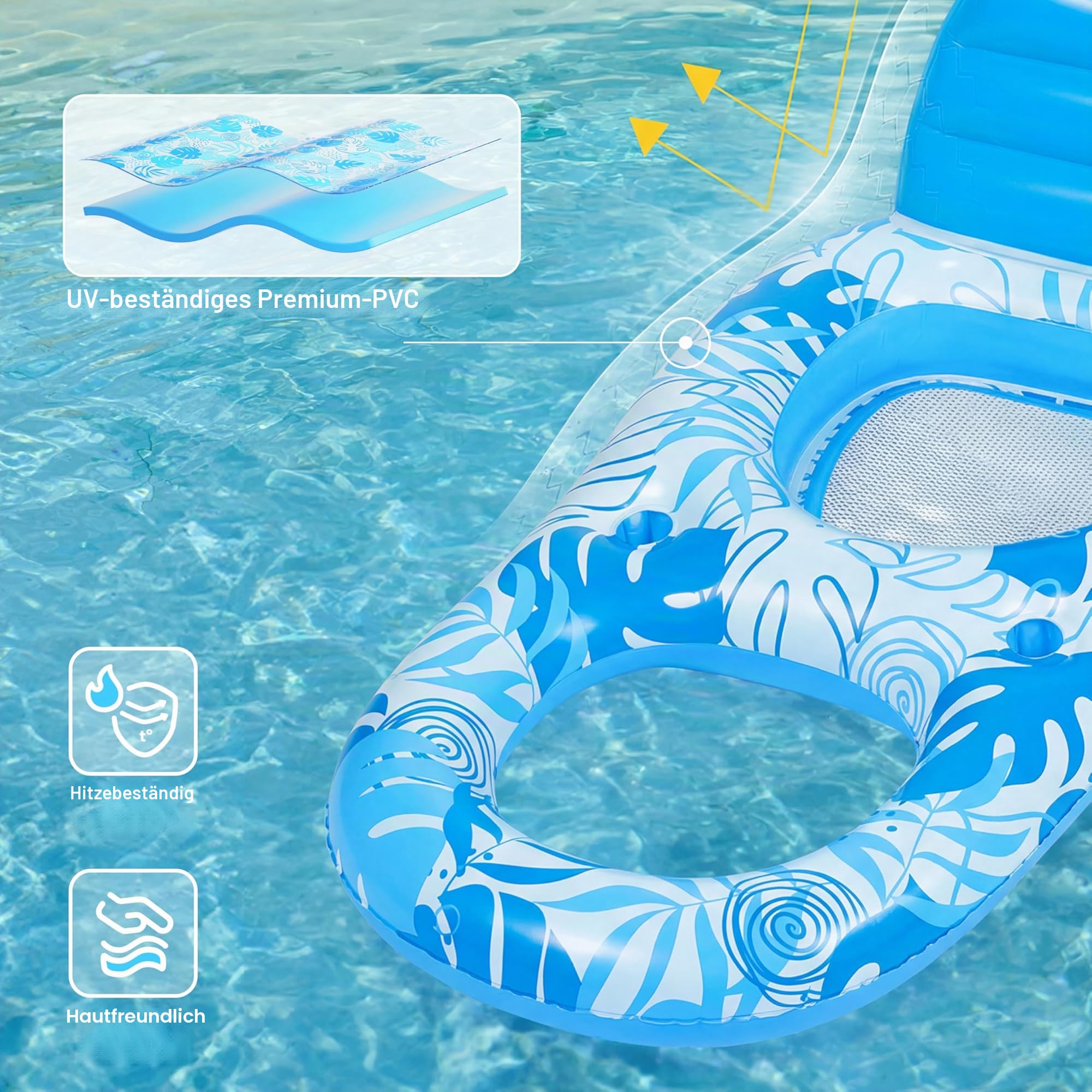 SLOOSH Wasser Pool Luftmatratze für Erwachsene, Aufblasbare Pool-Flöße mit Getränkehaltern und Fußstütze, Schwimmbad-Flöße，Wasser Aufblasbarer Sessel für Wasserpartys Sommerparty