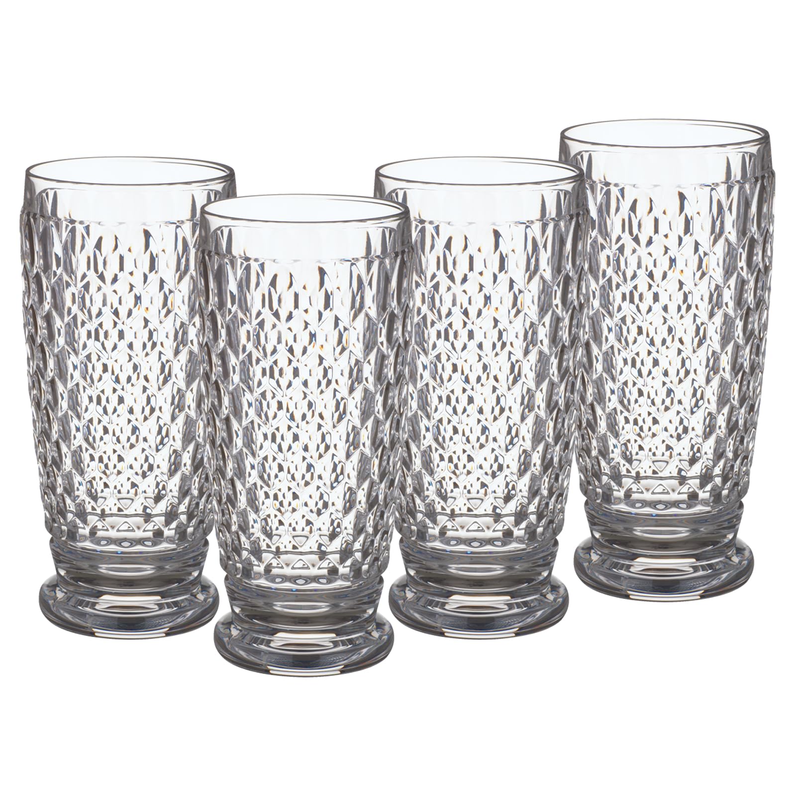 Villeroy & Boch Boston Longdrinkgläser 4er Set, 400 ml, Trinkgläser mit Facettenmuster, Kristallglas für Cocktails, Spülmaschinengeeignet, Klar