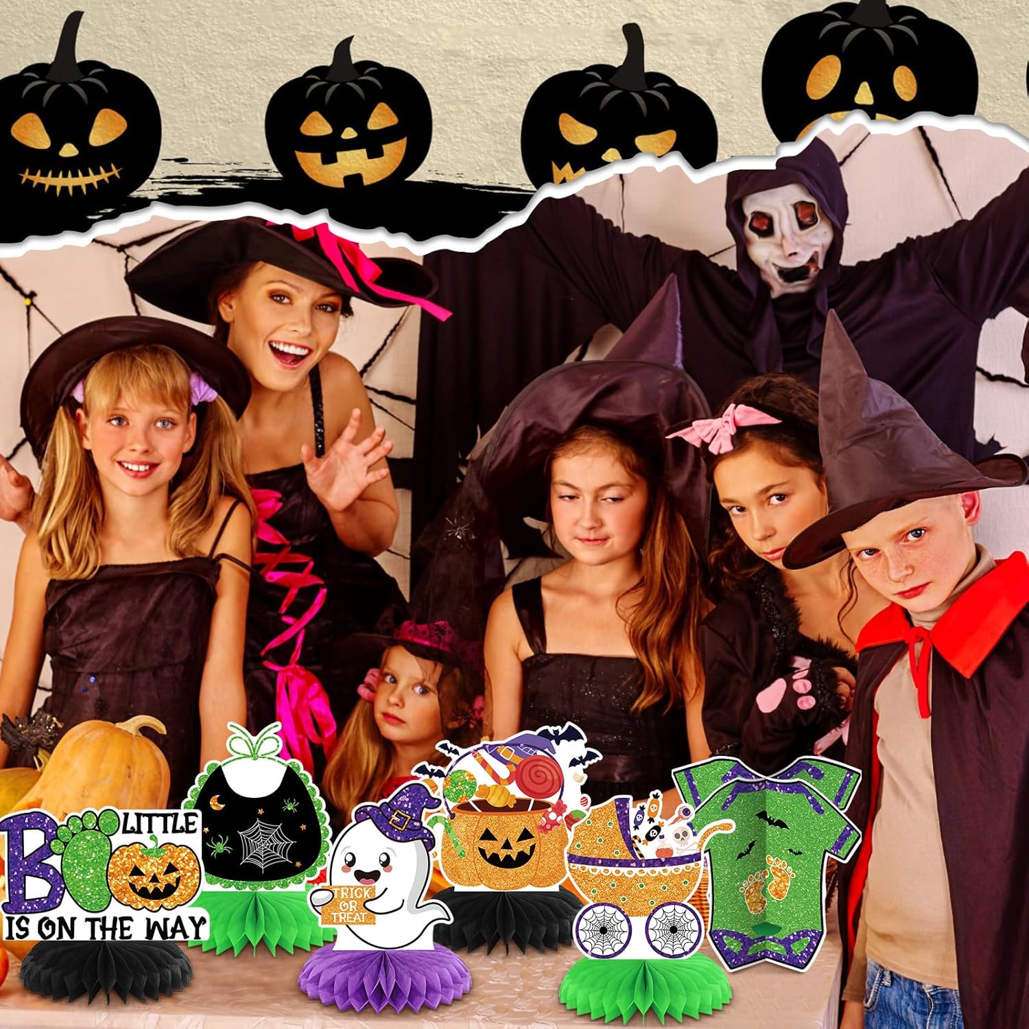 Liliful 12 Pcs A Baby is Brewing Halloween Table Centerpiece A Baby is Brewing Baby Shower Decorations Ghost Black Purple Halloween Honeycomb Centerpieces for Halloween Gender Reveal Baptism Party