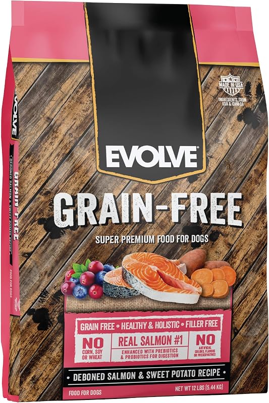 Ração seca para cães adultos Evolve Grain Free com salmão desossado e batata-doce 5,44 kg