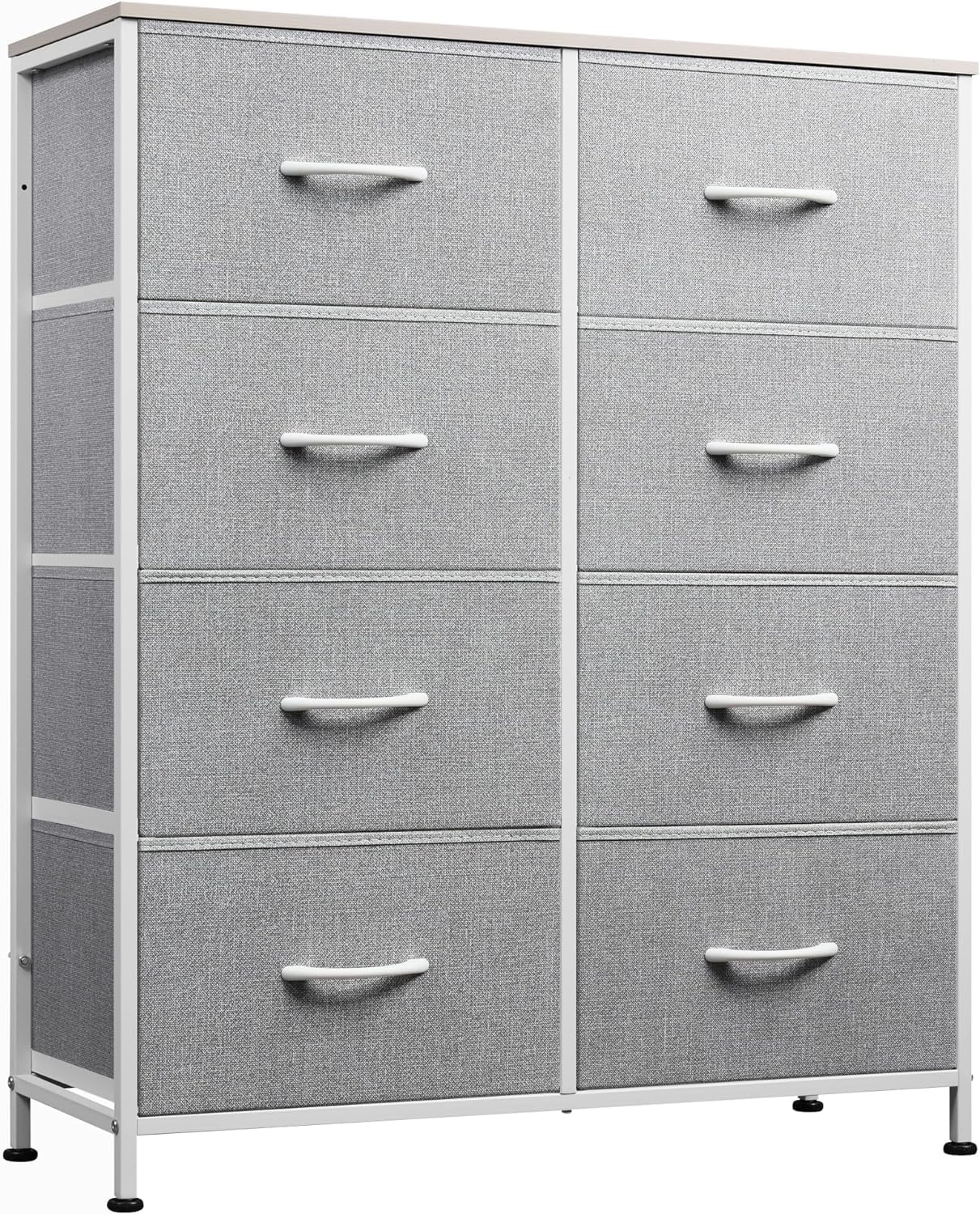 WLIVE Chest of Drawers, 8 Fabric Drawers Cabinet with Easy Pull Handle, Wood Top and Sturdy Steel Frame for Bedroom, Living Room, Light Grey — image 1