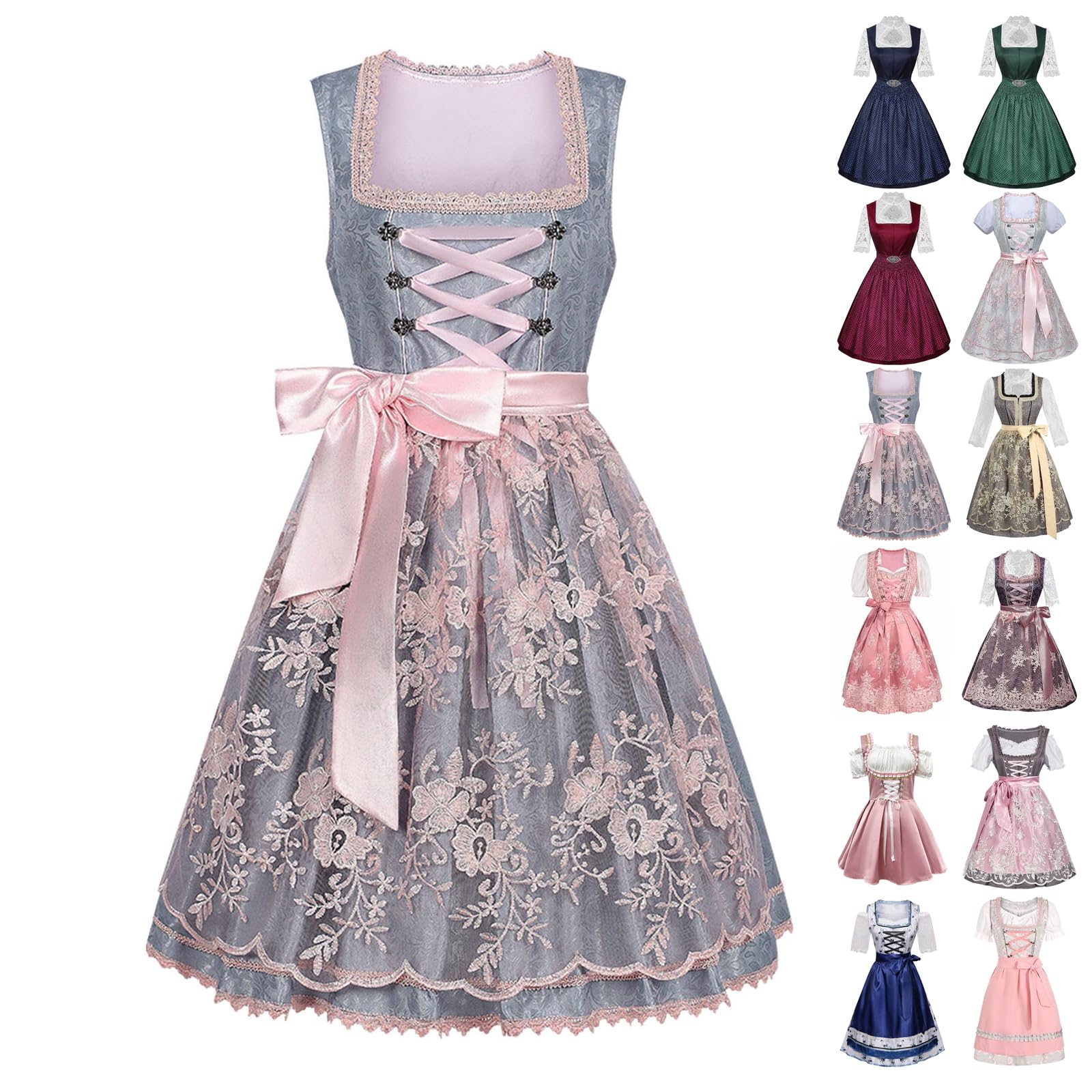 Generisch Dirndl Damen, Dirndl Für Damen, Midi Dirndl-Komplettsets Trachtenkleid Modern Oktoberfest Outfit Dirndlkleid Dirndlbluse Schürze Trachtenmode Kleid