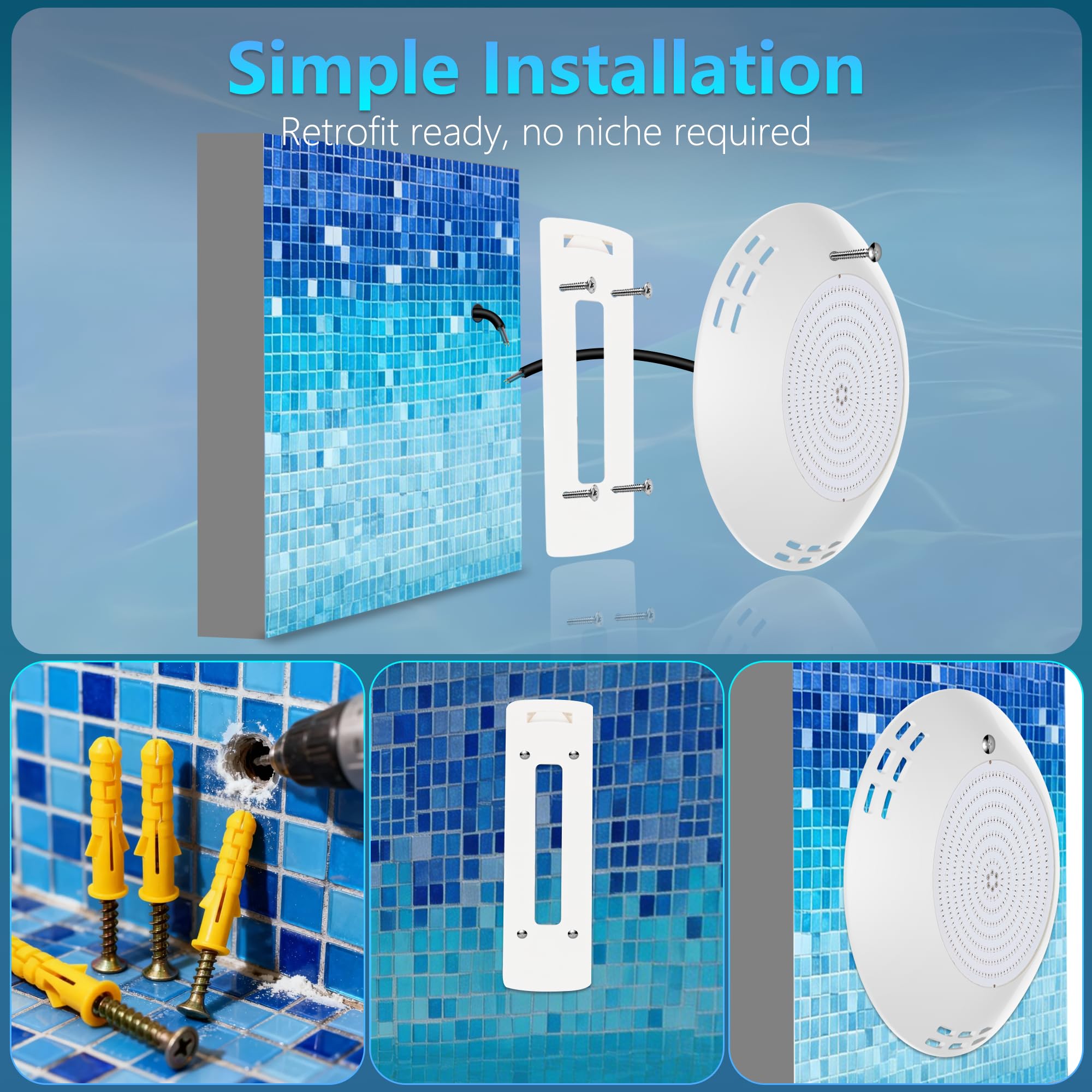 35W Foco Piscina LED RGB de Superficie, Lámpara Piscina Multicolor Regulable 1400lm, Ø275mm, Temporizador 2/4/6H, Luz Piscinas Impermeable IP68 Relleno Resina con Control Remoto, 12V AC