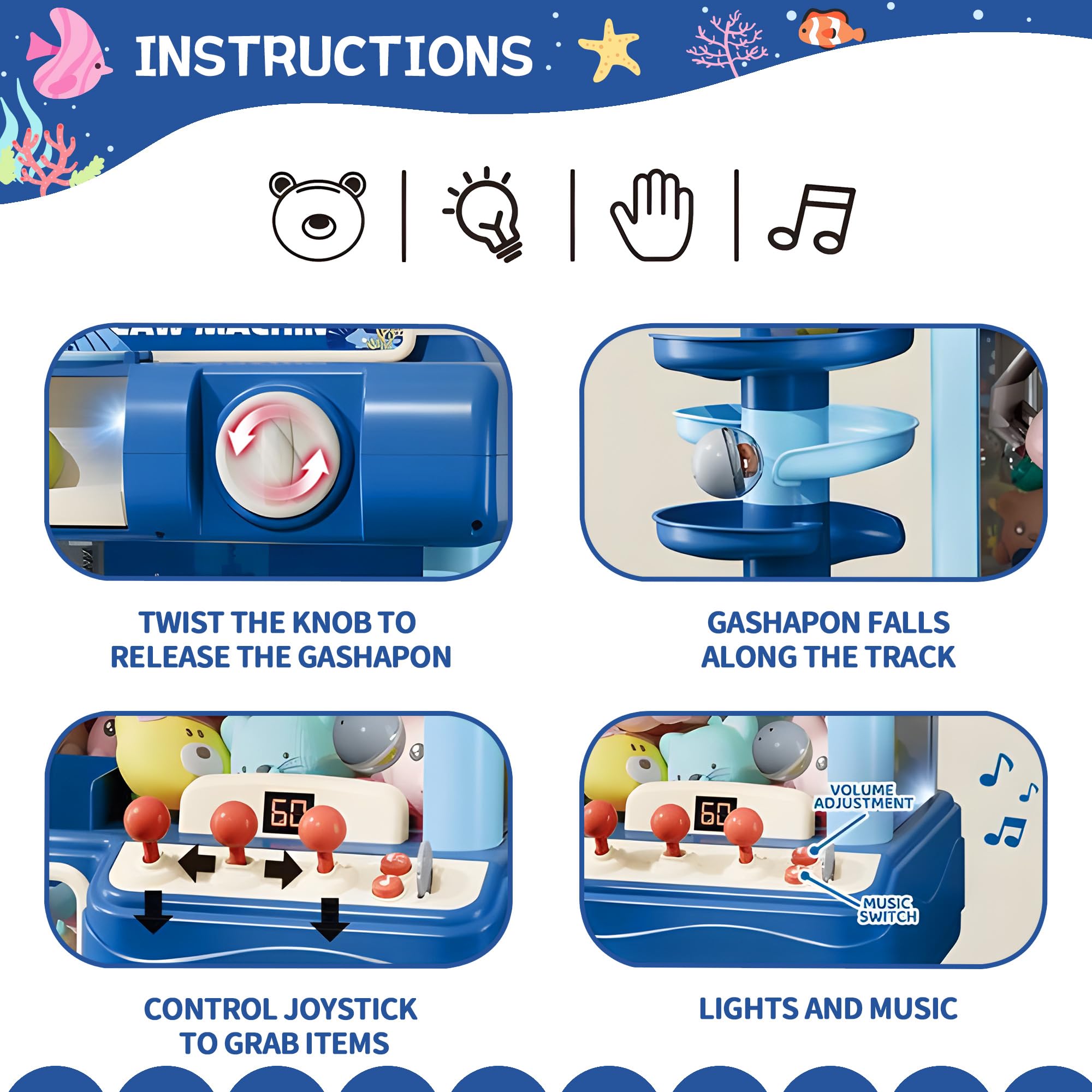 Máquina de garras para niños, juguete de juego de arcade para edades de 8 a 13 años, juguetes expendedores de dulces para niñas y niños, máquina de juego electrónica de garras para fiestas con 5