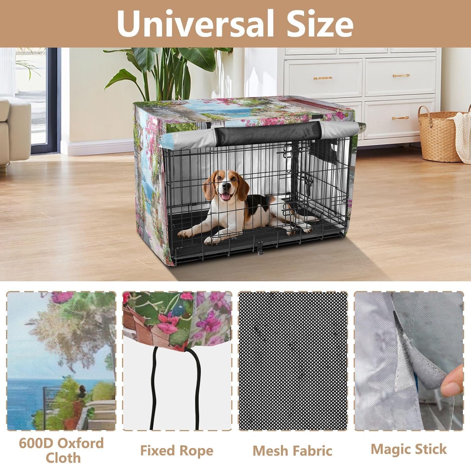Romantic Italian Alleyway Dog Crate Covers Easy to Install, Pet Crate Cover with Roll-up Sides, X-Large