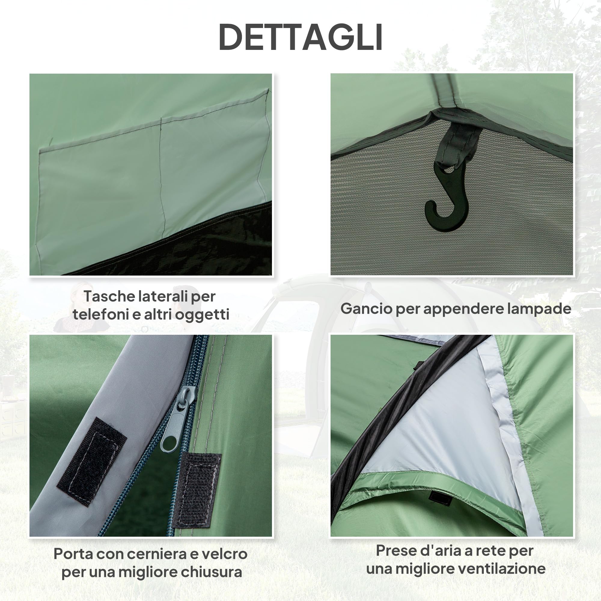 Outsunny Tenda Campeggio a Tunnel per 2-3 Persone, Tenda Campeggio Familiare 3 Posti con Zona Soggiorno e Camera da Letto, Porte, Finestre Laterali e Borsa di Trasporto, 426x206x154 cm