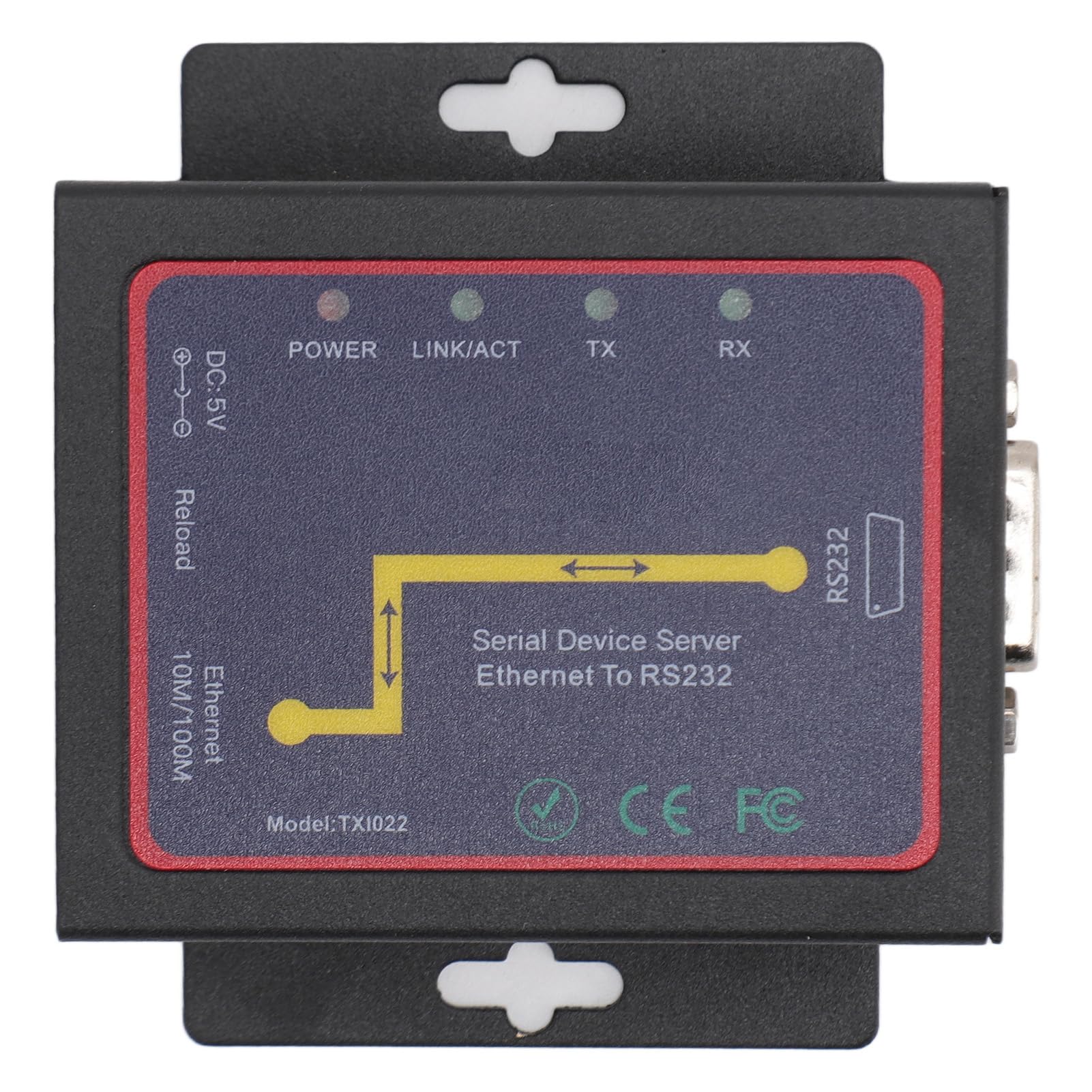 Adaptador de Red Serie/IP, Adaptador de Red Serie Ethernet TXI022 RJ45 a RS232 con MDI/MDIX Automático para Sistemas (Enchufe de la UE)
