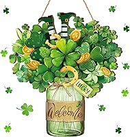 Boao St. Patrick's Day Shamrock Wooden Door Hanger - Lucky Irish Wreath Sign for Front Door, Party & Home Decor