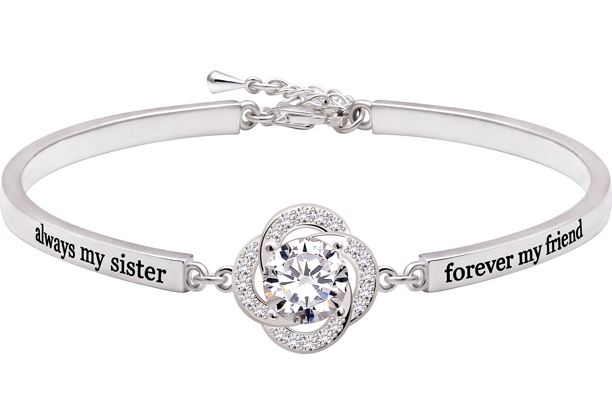 – Jewelry Sterling Silver always my sister forever my friend Cubic Zirconia Bracelet