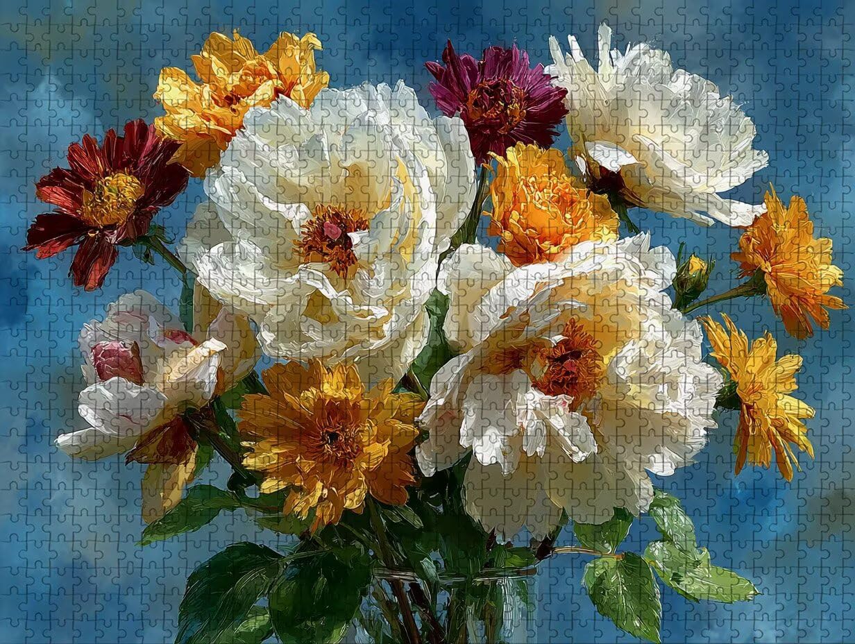 I-6684 Drewniane puzzle 141 x 87 cm, puzzle z kwiatami, 4000 sztuk, dla dorosłych, z pudełkiem, edukacyjna, wymagająca gra, prezenty dla nastolatków, napis na plecach, łatwe do odróżnienia, dekoracja