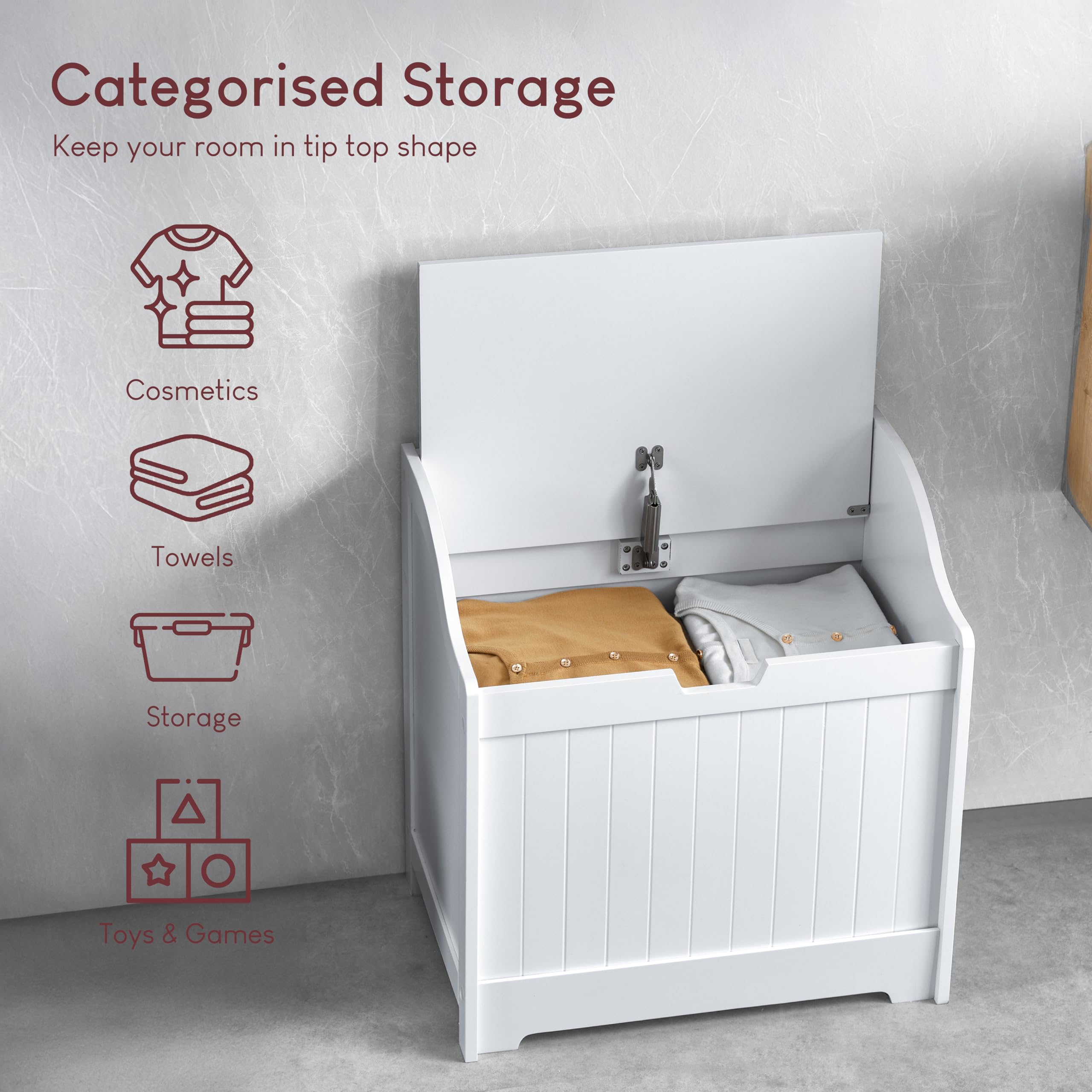 Home Discount Priano Meuble de Rangement pour Salle de Bain avec Panier en Bois Coffre à Linge 58 x 56 x 38 cm Blanc