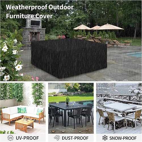 Miniatura 79 de Easy-Going Funda resistente 600D para muebles de patio, juego de mesa y silla rectangular para exteriores, funda impermeable para muebles Negro