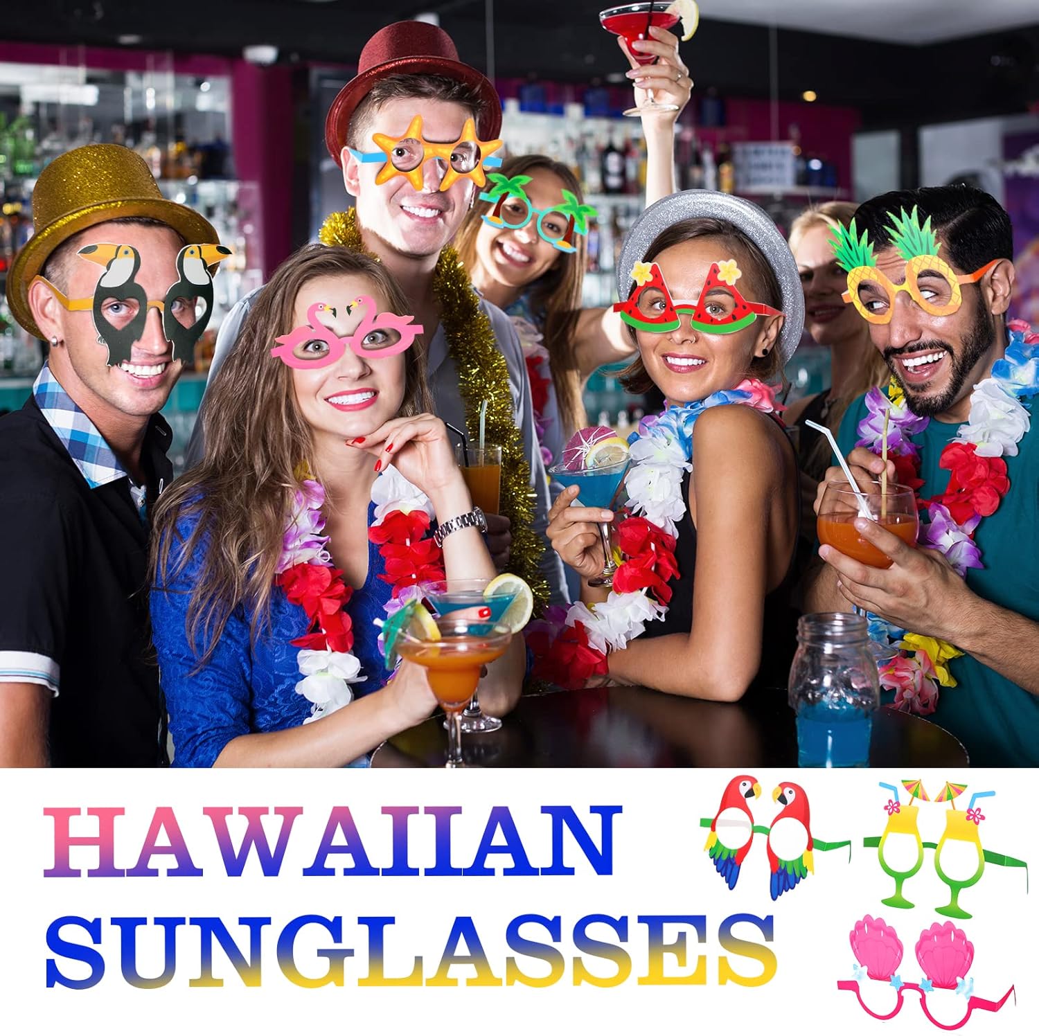 Sratte 24 Pack Luau Party Sunglasses Hawaiian Funny Glasses Tropical Fun Fancy Dress Props Summer Adults Party Favors Beach Themed Eyewear Supplies Decoration Photo Booth Props - Image 4