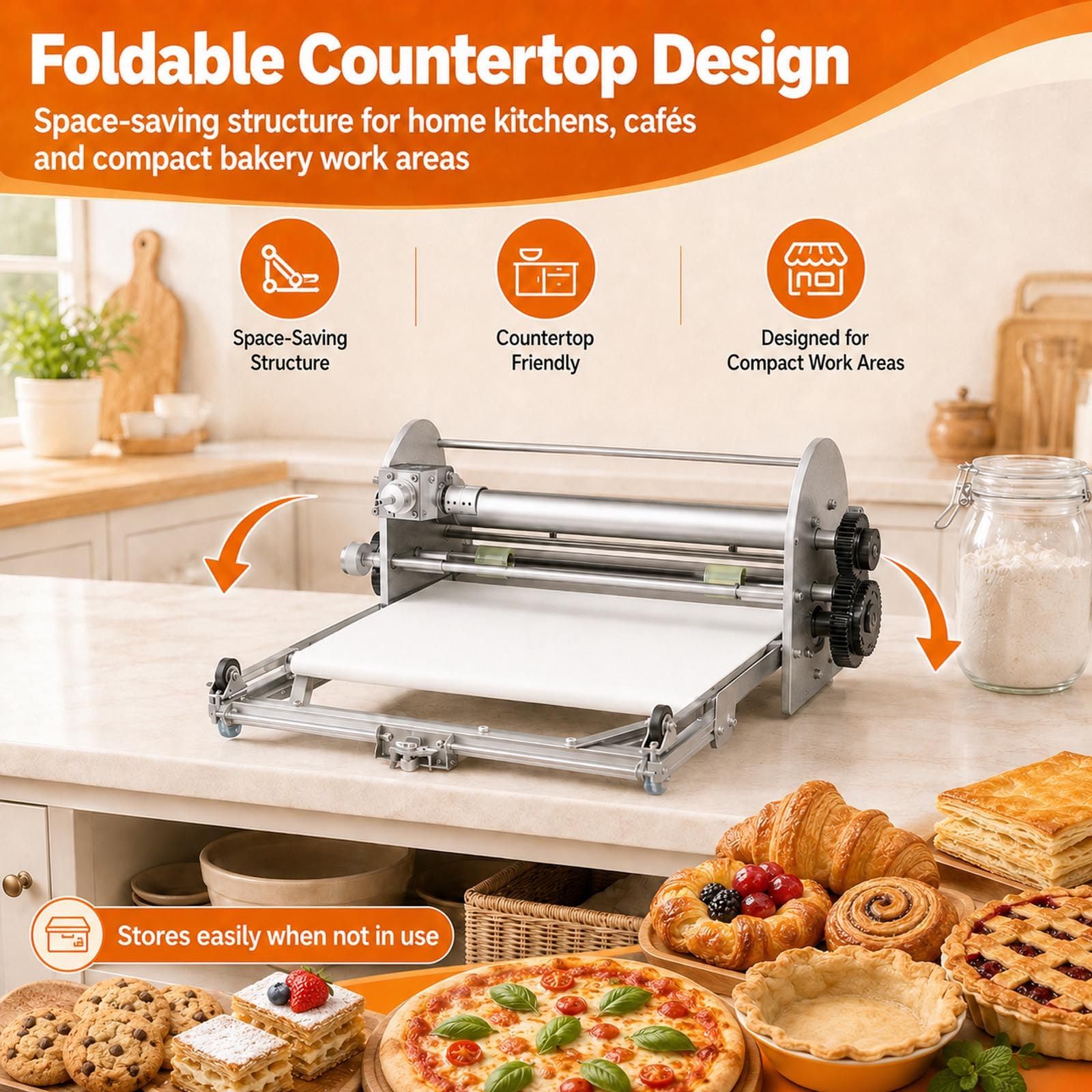 Macchina Stendipasta Elettrica per Uso Professionale E Domestico | Acciaio Inox Per Uso Alimentare E Piano In Pe Liscio Per Una Preparazione Pulita In Pasticcerie, Pizzerie