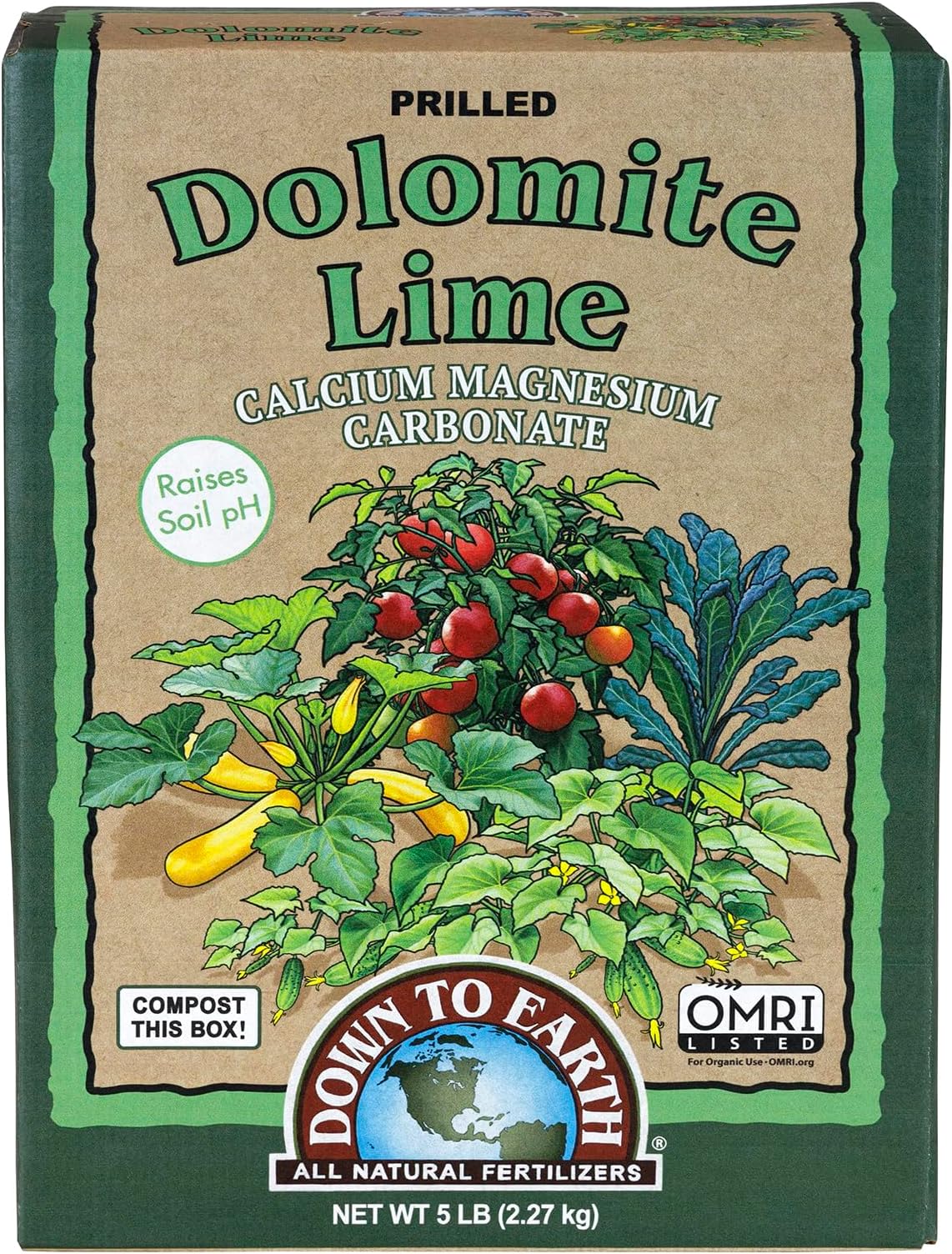 Down To Earth All Natural Fertilizers Organic Prilled Dolomite Lime - Calcium Magnesium Carbonate Raises Soil pH for Vegetable Gardens, 5 lb